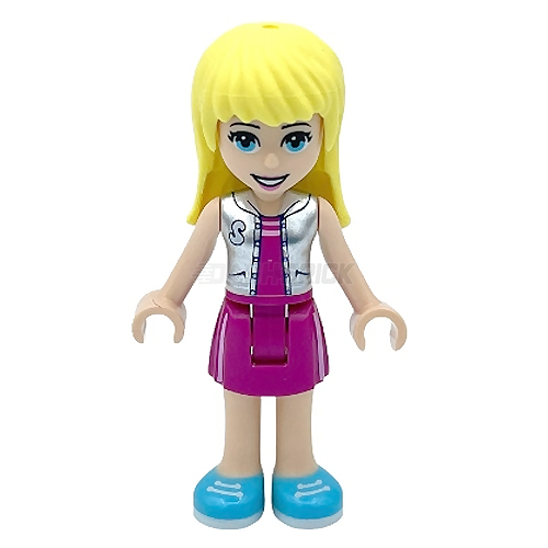LEGO Minifigure Friends Stephanie - Magenta Skirt & Top with Silver Vest | Official LEGO Collectible Toy for Kids & Adults | Perfect for Play, Display & Gifts