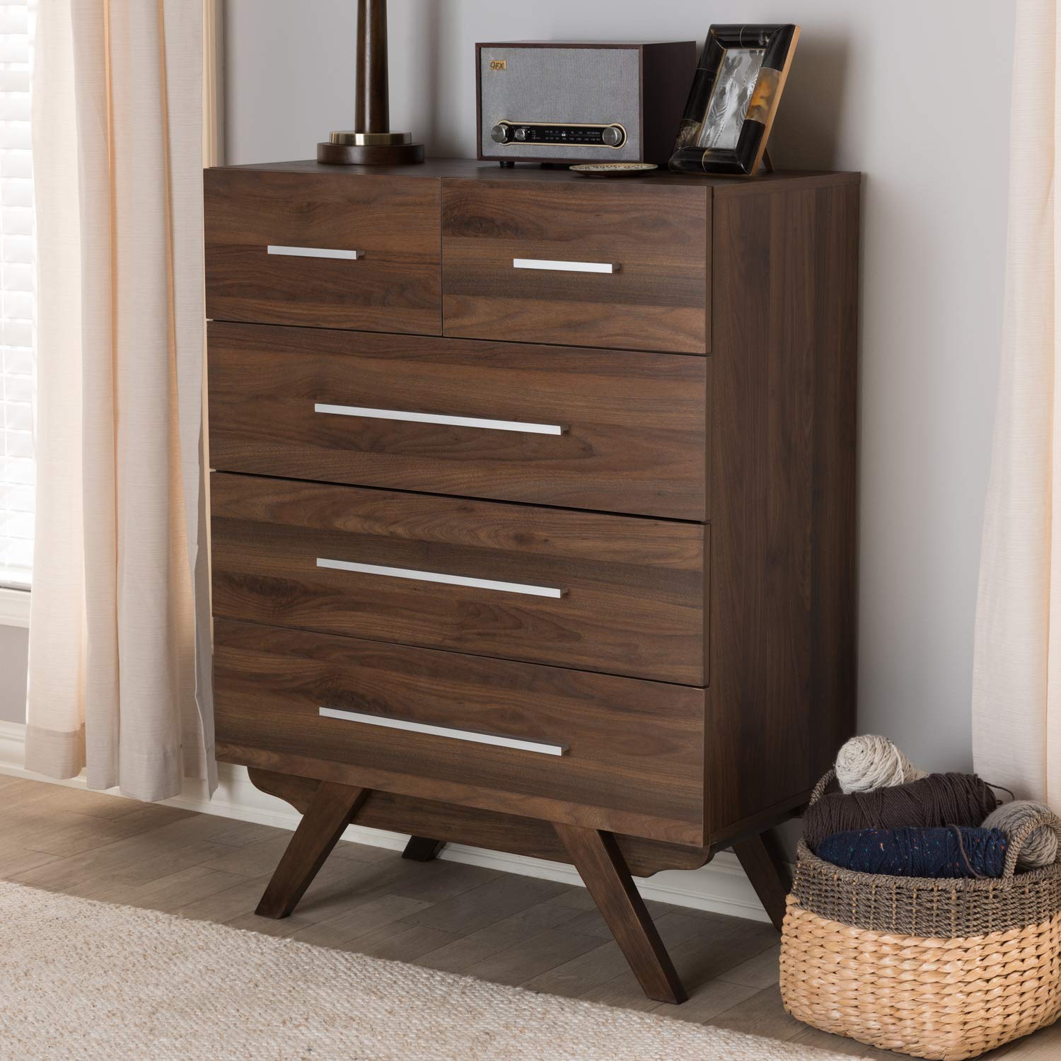 Baxton Studio Auburn 5-Drawer Chest - Brown Wooden Dresser for Bedroom, Solid Wood Storage Cabinet with Smooth Gliding Drawers | Perfect for Master Bedroom, Guest Room or Nursery Organization