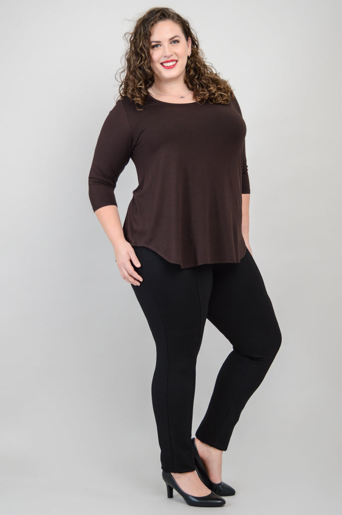 Jazz 3/4 Sleeve Top for Women - Soft Bamboo Fabric Coffee Brown Casual Shirt - Perfect for Concerts, Coffee Dates & Everyday Wear