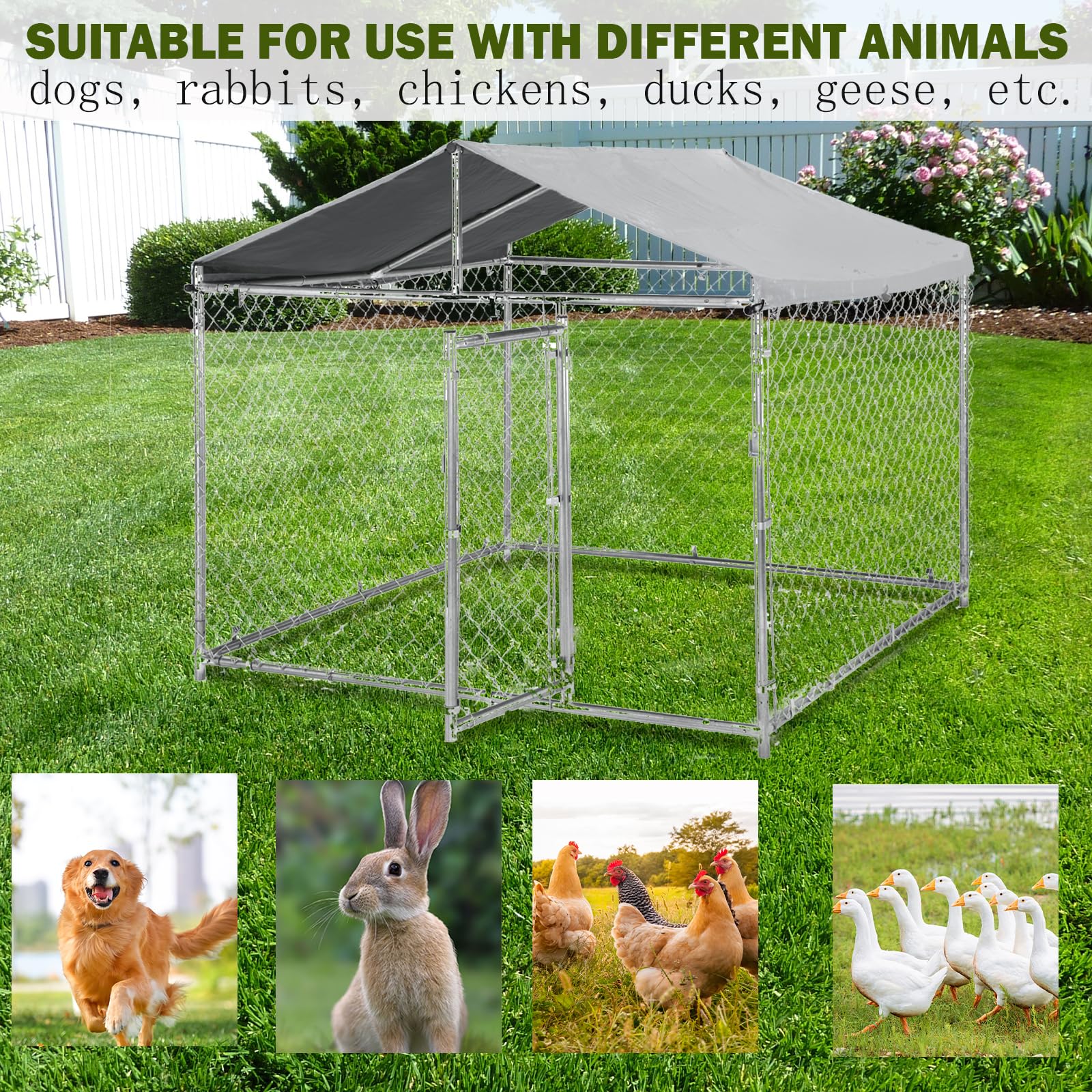79 Inch Heavy Duty Galvanized Steel Outdoor Dog Kennel for Large Dogs - UV-Resistant Waterproof Cover & Secure Lock - Welded Wire Playpen Fence for Rabbits, Chickens - Perfect for Backyard, Garden, and Pet Safety