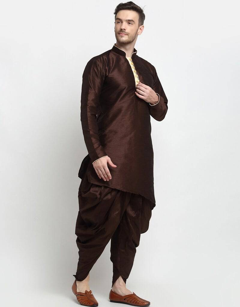 Elegant Brown Kurta Dupion Silk Dhoti Set for Men - Traditional Indian Ethnic Wear for Weddings, Festivals & Cultural Events