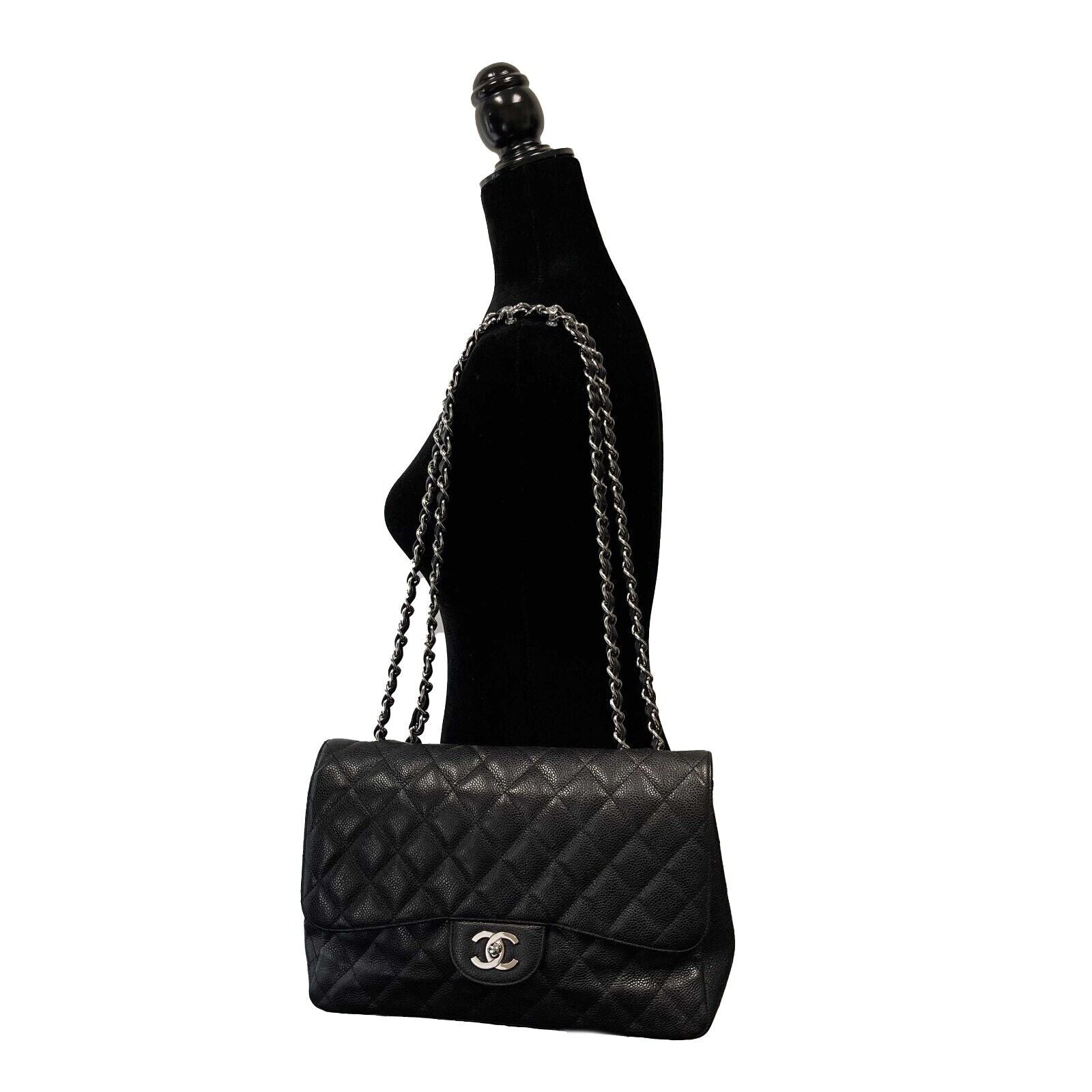 CHANEL Black CC Caviar Quilted Leather Jumbo Shoulder Bag | Luxury Designer Handbag for Women | Perfect for Work, Evening Events & Travel