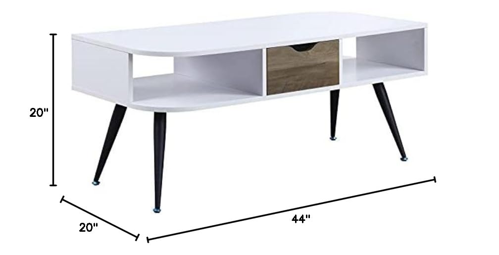 Modern Coffee Table in White & Black Finish - Mid-Century Style Living Room Furniture for Small Spaces, Home Decor & Office Use