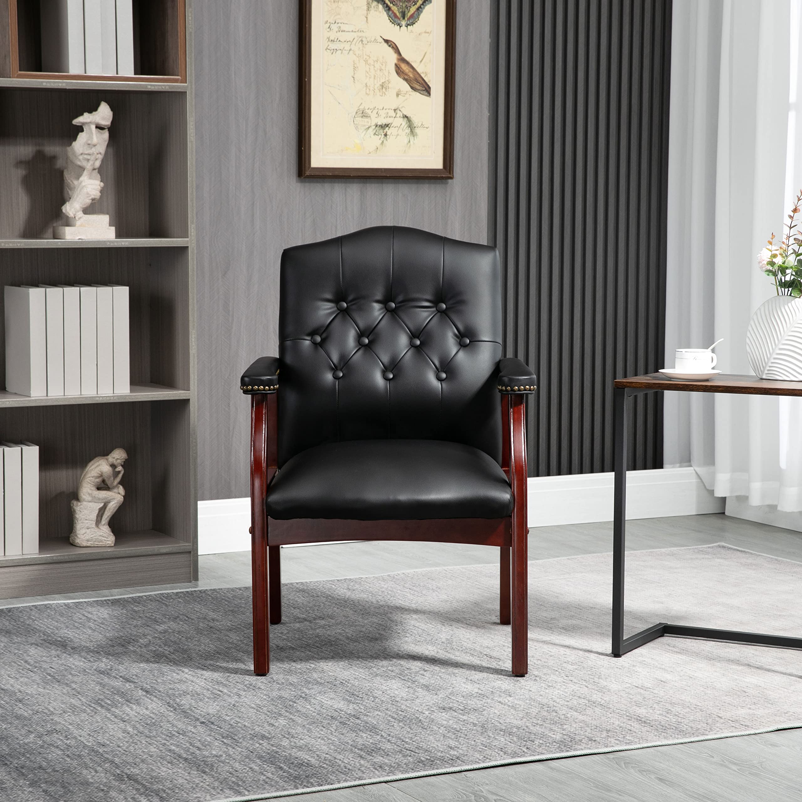 4-Piece Black Leather Office Chair Set - High Back Ergonomic Executive Guest Chairs for Reception, Waiting Room, Meeting & Conference | Armrest Design, No Wheels | Perfect for Office, Lobby, Church & Professional Spaces