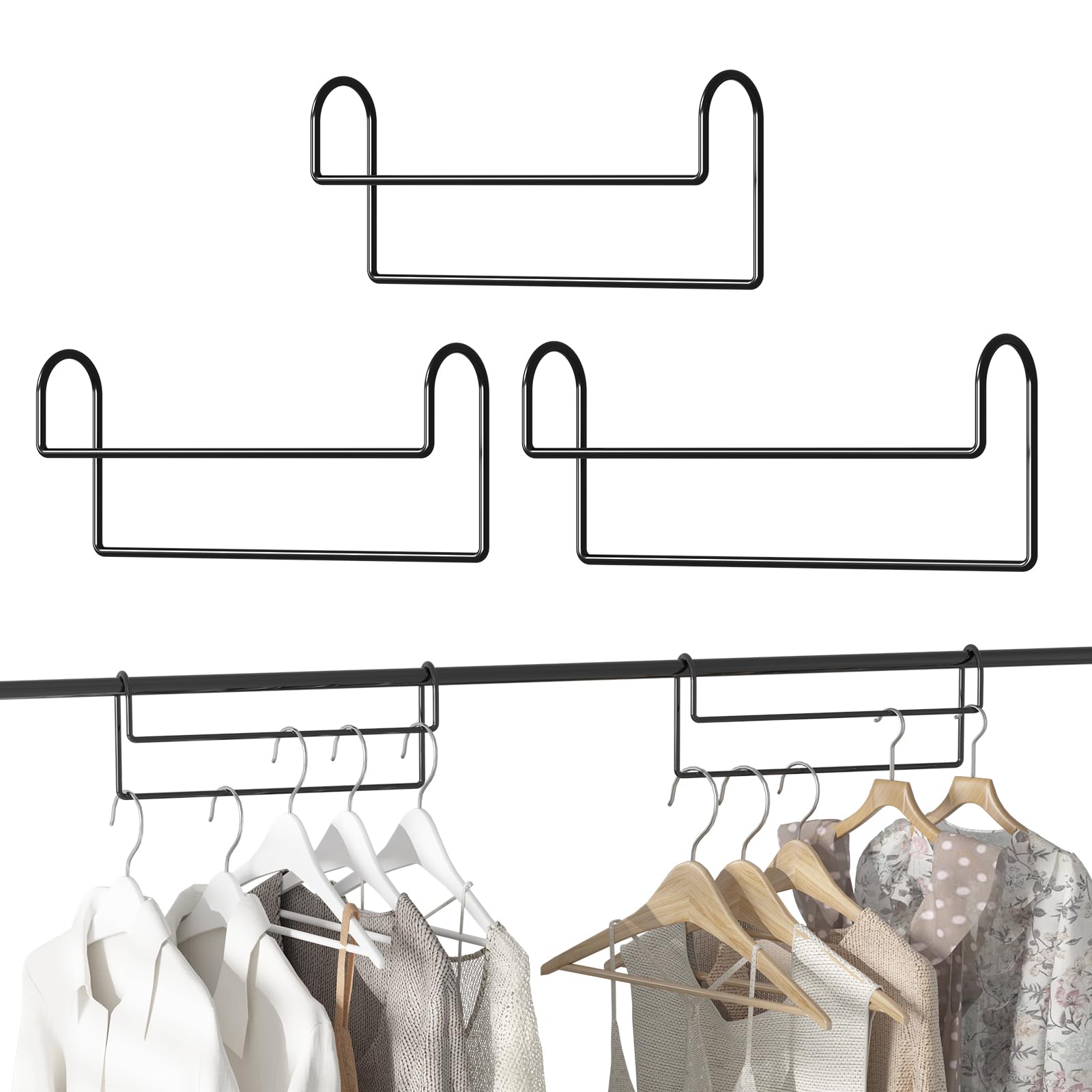 Space Saving Clothes Hangers - 3 Pack 12 Inch Heavy Duty Metal Hangers for Shirts, Coats, Pants & Skirts | Closet Organizer for Efficient Wardrobe Storage (Black) | Perfect for Small Closets, Dorm Rooms & Travel Luggage Organization
