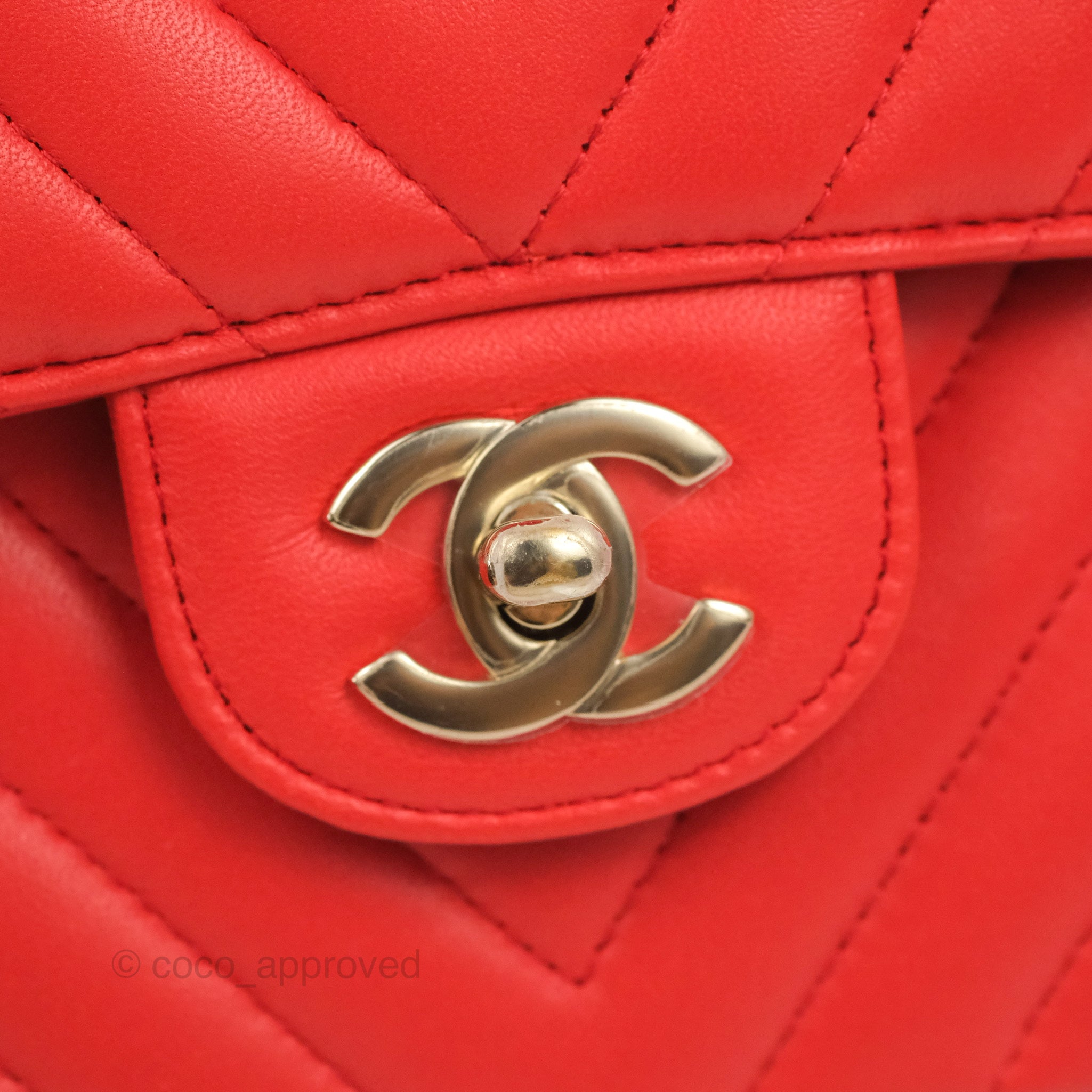 Chanel Classic Medium Flap Bag - Chevron Red Lambskin Leather with Gold Hardware | Luxury Designer Handbag for Women | Perfect for Date Night, Parties & Special Occasions