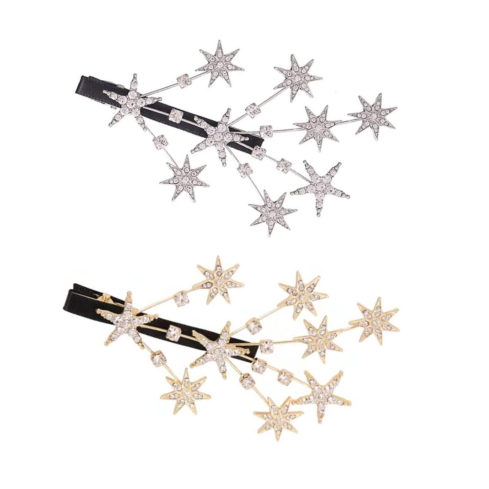 2 Pcs Elegant Rhinestone Gypsophila Hair Clips for Women - Gold & Silver Crystal Star Duckbill Hairpins | Perfect for Weddings, Parties & Everyday Hairstyling