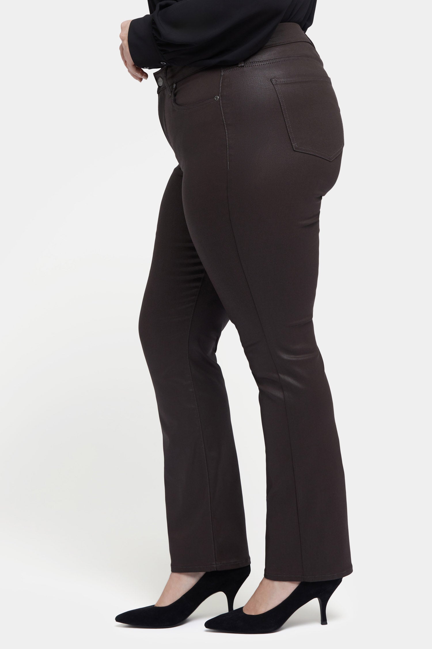 Plus Size Coated Marilyn Straight Jeans in Coffee Bean - High Waist Stretch Denim Pants for Women | Perfect for Casual Wear, Office & Date Night Outfits