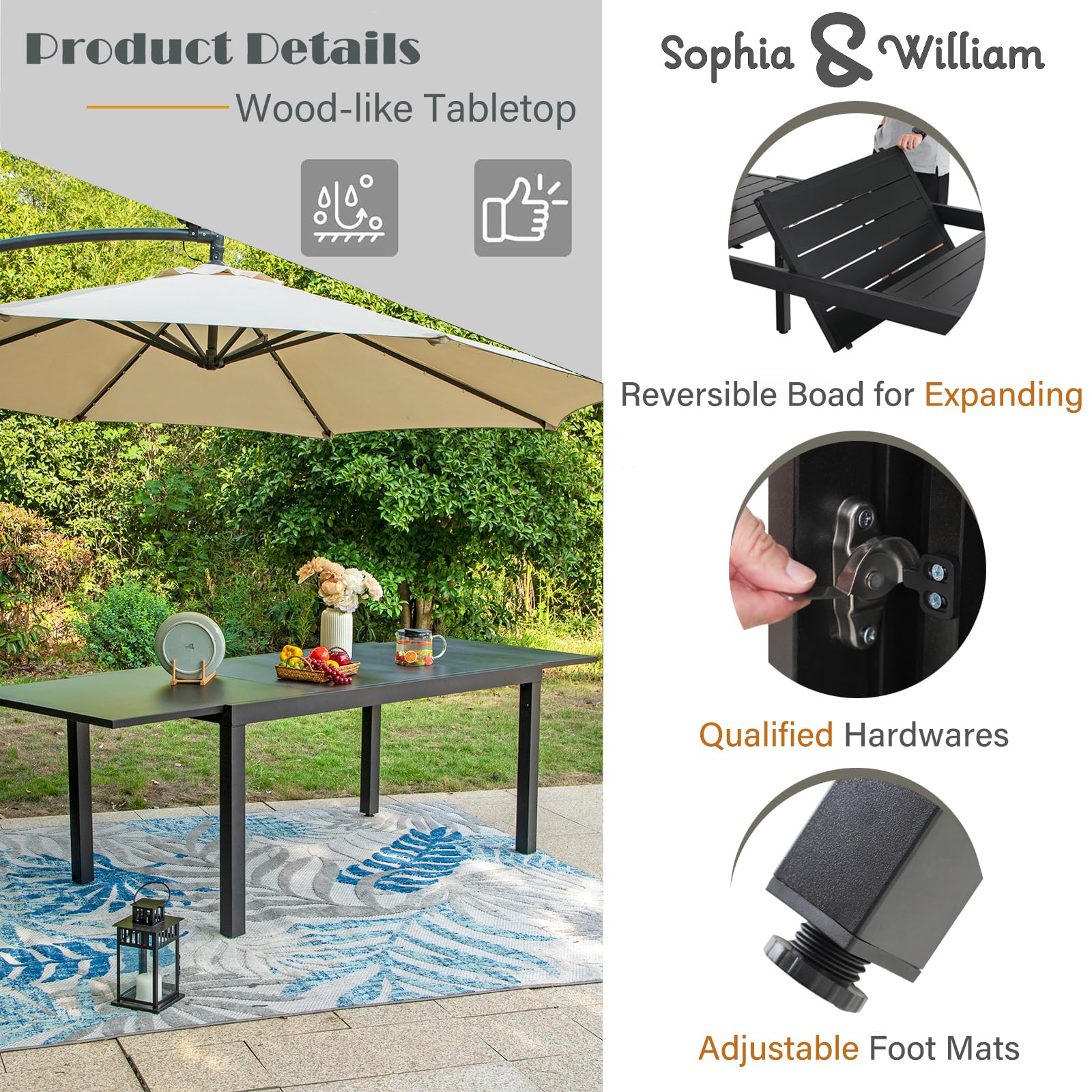Sophia & William 7-Piece Outdoor Dining Set - PE Rattan Chairs & Expandable Metal Table for 6-8 People, Modern Patio Furniture with Cushions | Perfect for Porch, Backyard, Terrace, Garden & Poolside Dining
