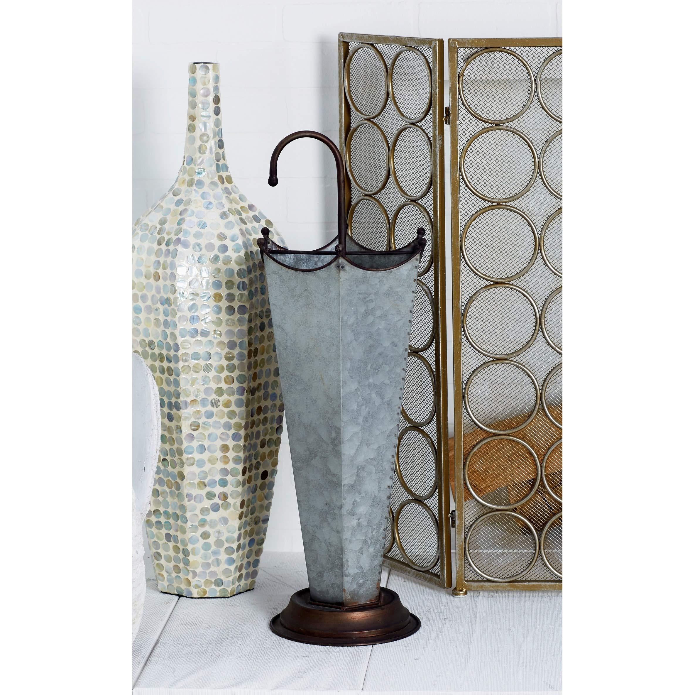 Vintage Grey Galvanized Iron Farmhouse Umbrella Stand - Rustic Metal Holder for Patio, Garden, and Porch Decor
