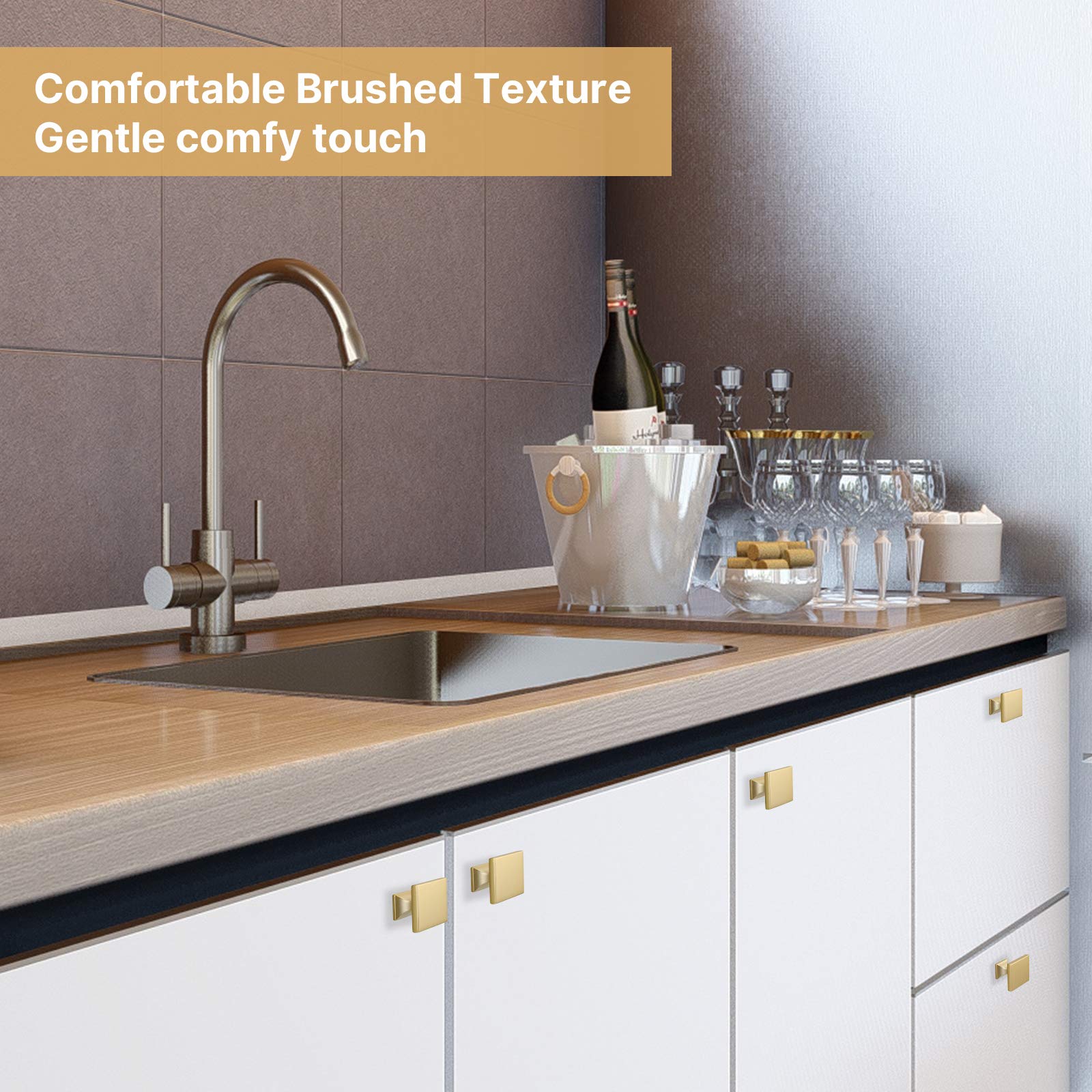 Modern Square Brass Cabinet Knobs - 30 Pack Gold Drawer Pulls for Kitchen & Bathroom