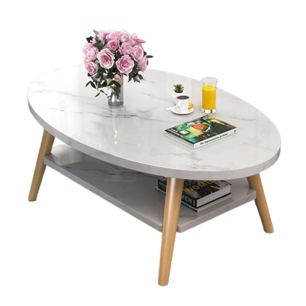 Modern 2-Tier Oval Coffee Table with Open Shelving - Solid Wood Legs, White (120×60×42cm) - Perfect for Living Room, Lounge & Sofa Side Accent Table - Home Furniture for Small Spaces & Apartments