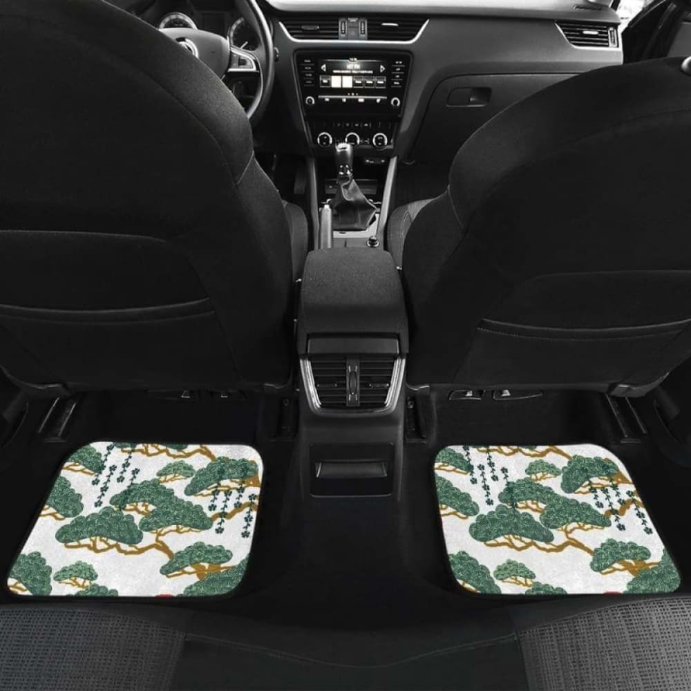 Premium Japanese Bonsai Red Sun Pattern Car Mats - Front & Back Set - Non-Slip Floor Mats for Sedan, SUV, Truck - Perfect for Home, Office & Travel Use