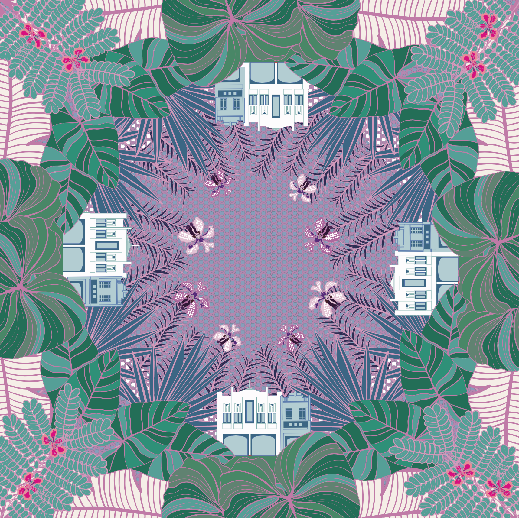 Stylish Tropical Art Deco Silk Scarf for Women - Fashionable Floral Print Shawl - Perfect for Beach Vacations, Summer Outfits & Gift Giving