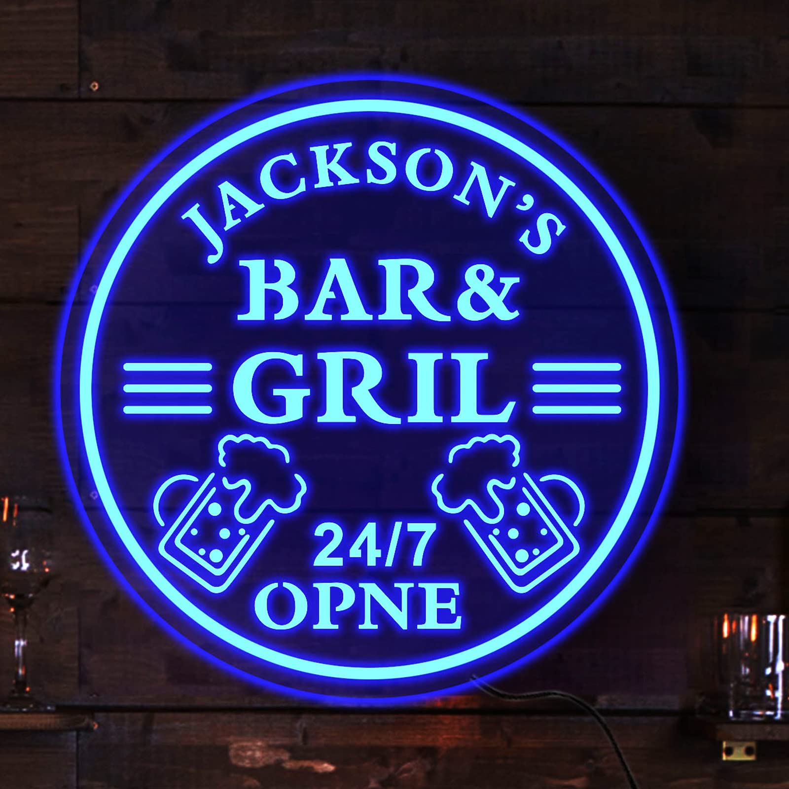 Custom Neon Bar Signs for Home Bar & Grill - Personalized Restaurant & Pub Decor - Perfect for Man Cave, Basement Bar & Sports Lounge Decorations