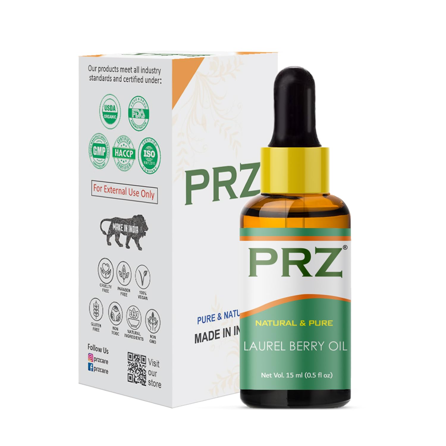 PRZ Laurel Berry Essential Oil - 100% Pure Natural Therapeutic Grade for Skin Care, Hair Care & Aromatherapy, 15ml - Perfect for Massage, Diffuser & DIY Beauty Products