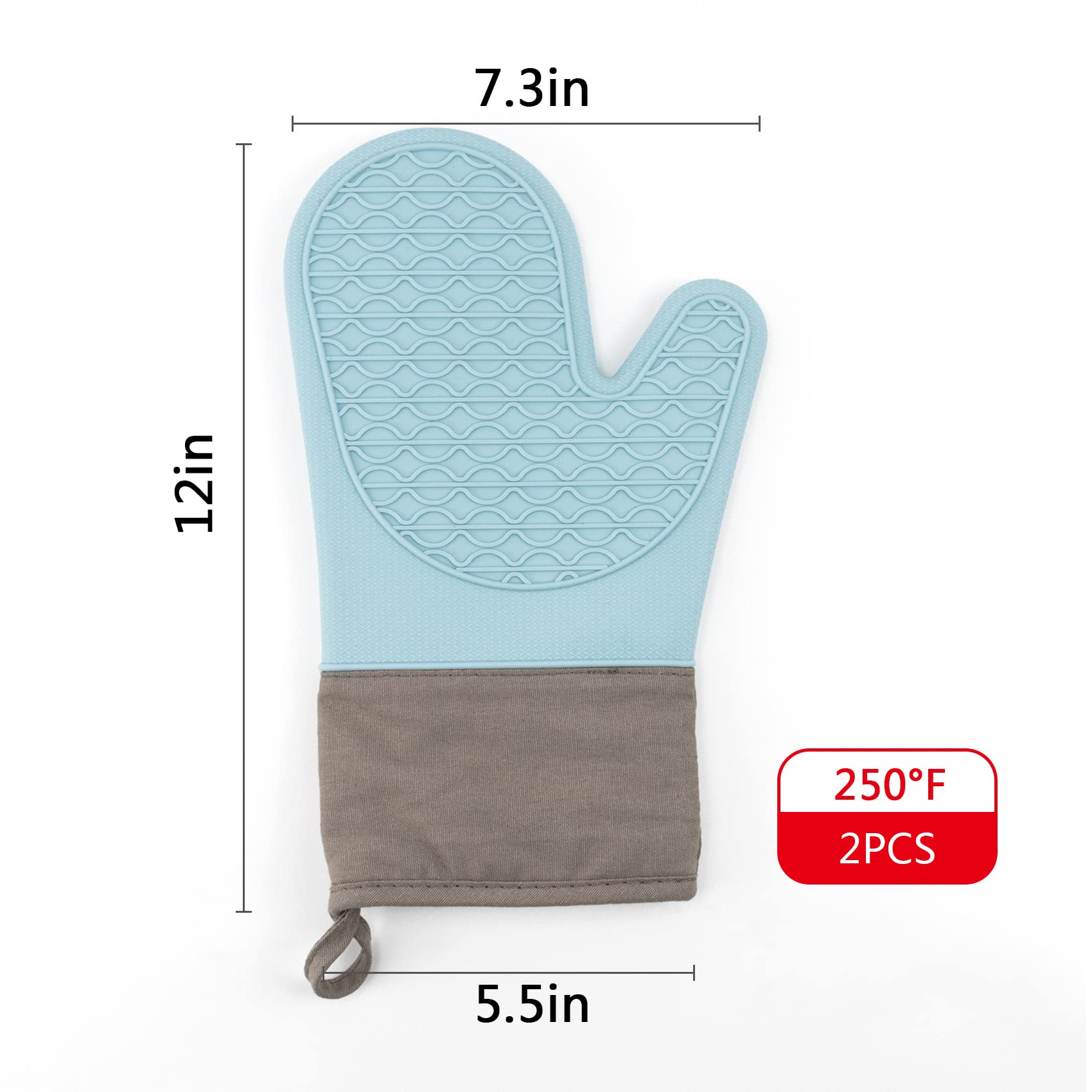 Heat Resistant Silicone Oven Mitts Set - 2-Piece Non-Slip Kitchen Gloves with Soft Quilted Cotton Lining for Cooking, Baking, Grilling & BBQ - Easy Clean Pot Holders for Hot Pans & Baking Trays (Blue)