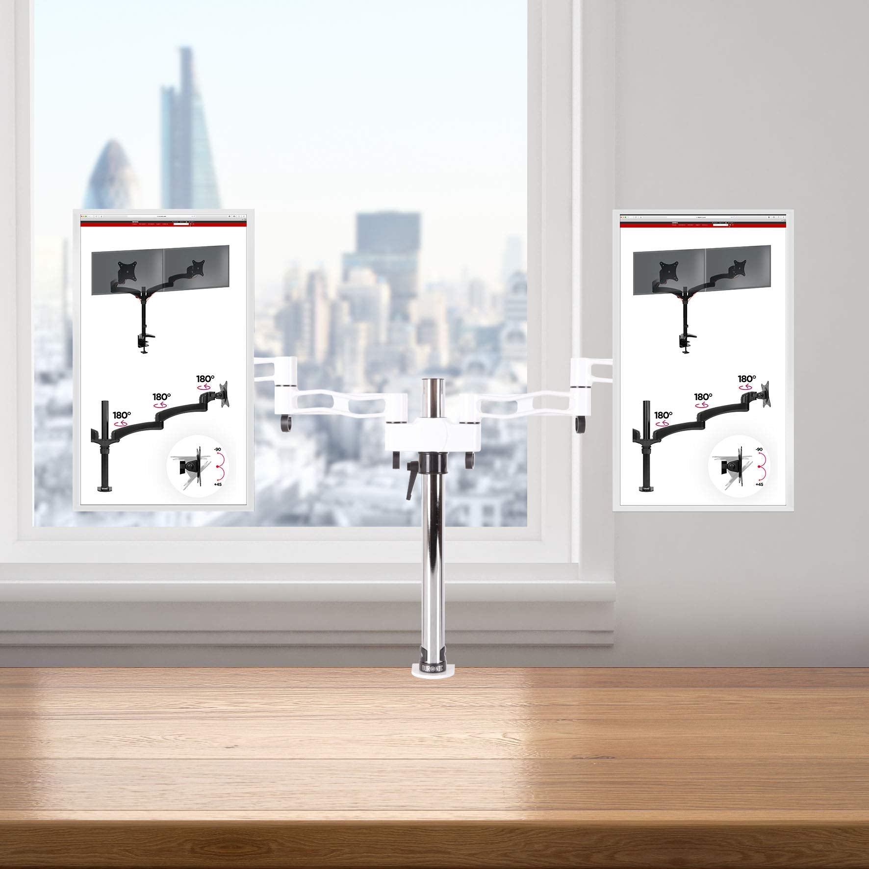Duronic DM352 WE Dual Monitor Stand - Adjustable Height White Monitor Arm for 13-27