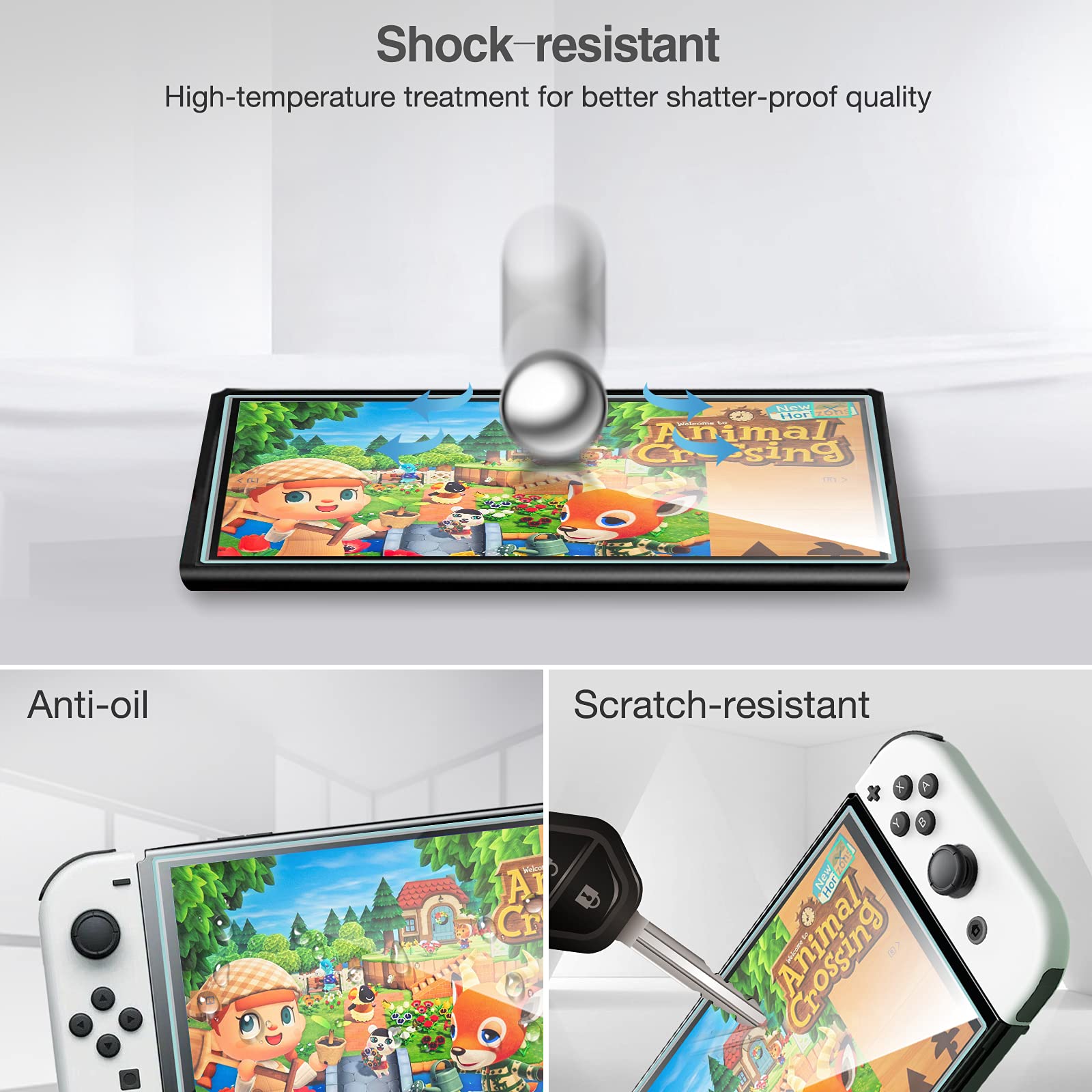 ProCase 3 Pack Tempered Glass Screen Protector for Nintendo Switch OLED (2021 Model) - Anti-Scratch, Bubble-Free, Rounded Edge Protection - Perfect for Gaming, Travel, and Home Entertainment