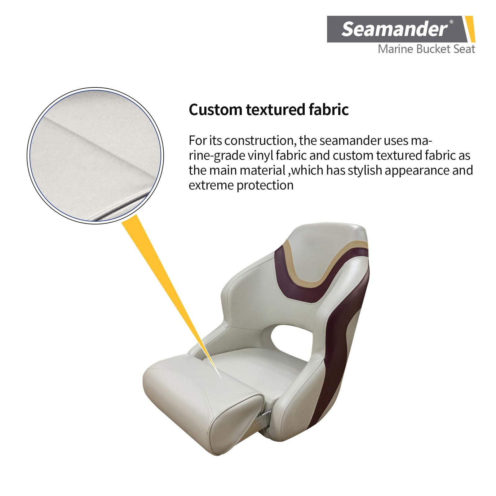 Seamander Captain Bucket Seat - Premium Flip Up Boat Seat for Fishing & Boating (SC2-Ivory/Burgundy&Tan) - Comfortable Marine Seating for Pontoon, Bass & Deck Boats