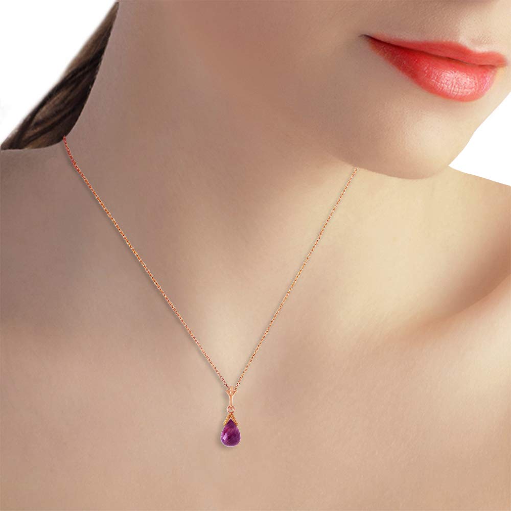 14K Rose Gold 18-Inch Briolette Amethyst Necklace for Women - Elegant Dainty Jewelry Gift for Birthday, Anniversary & Valentine's Day