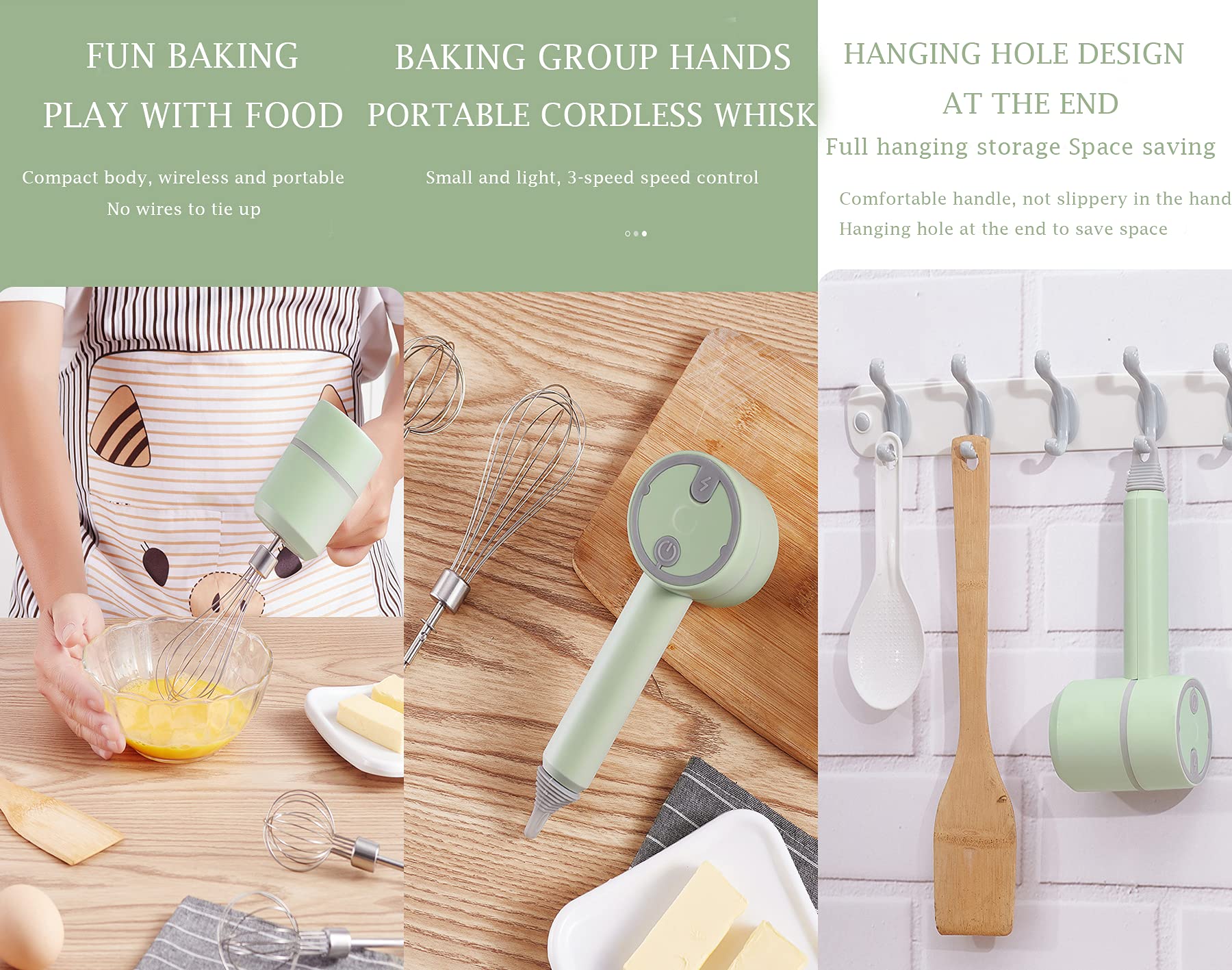 USB Rechargeable Electric Hand Mixer - 3 Speed Portable Wireless Whisk for Baking, Coffee, Cake & Lattes | Perfect for Home, Office & Outdoor Cooking