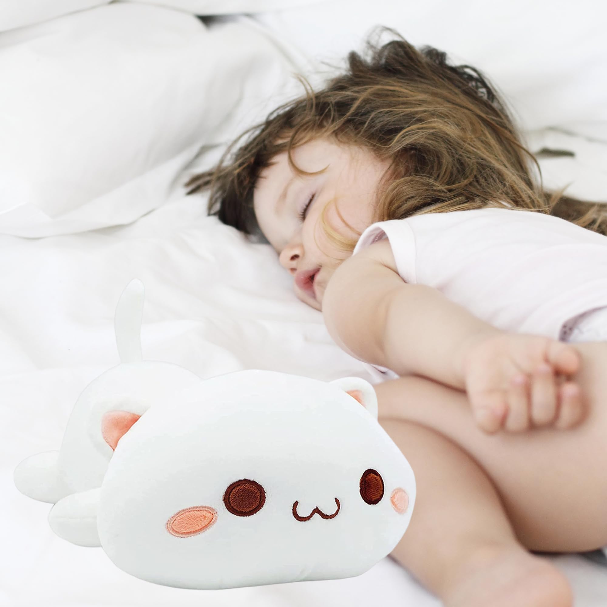 Cute Kawaii Cat Plush Toy - Soft Stuffed Animal for Kids, Girls & Boys (16 inch, White) | Perfect Birthday Gift, Nursery Decor & Cuddly Companion