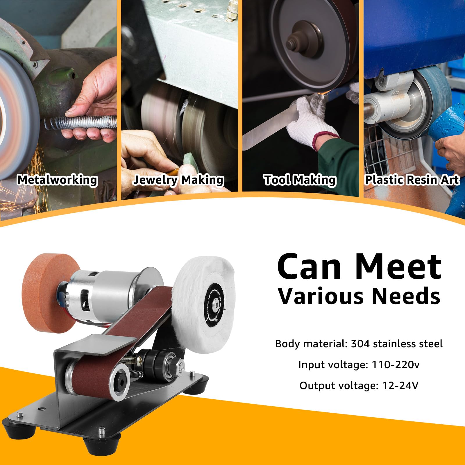 15 Degree Mini Belt Sander - 7-Speed Adjustable Electric Bench Grinder & Knife Sharpener | Low Noise Wood & Metal Polishing Machine for DIY, Crafting, and Workshop Projects