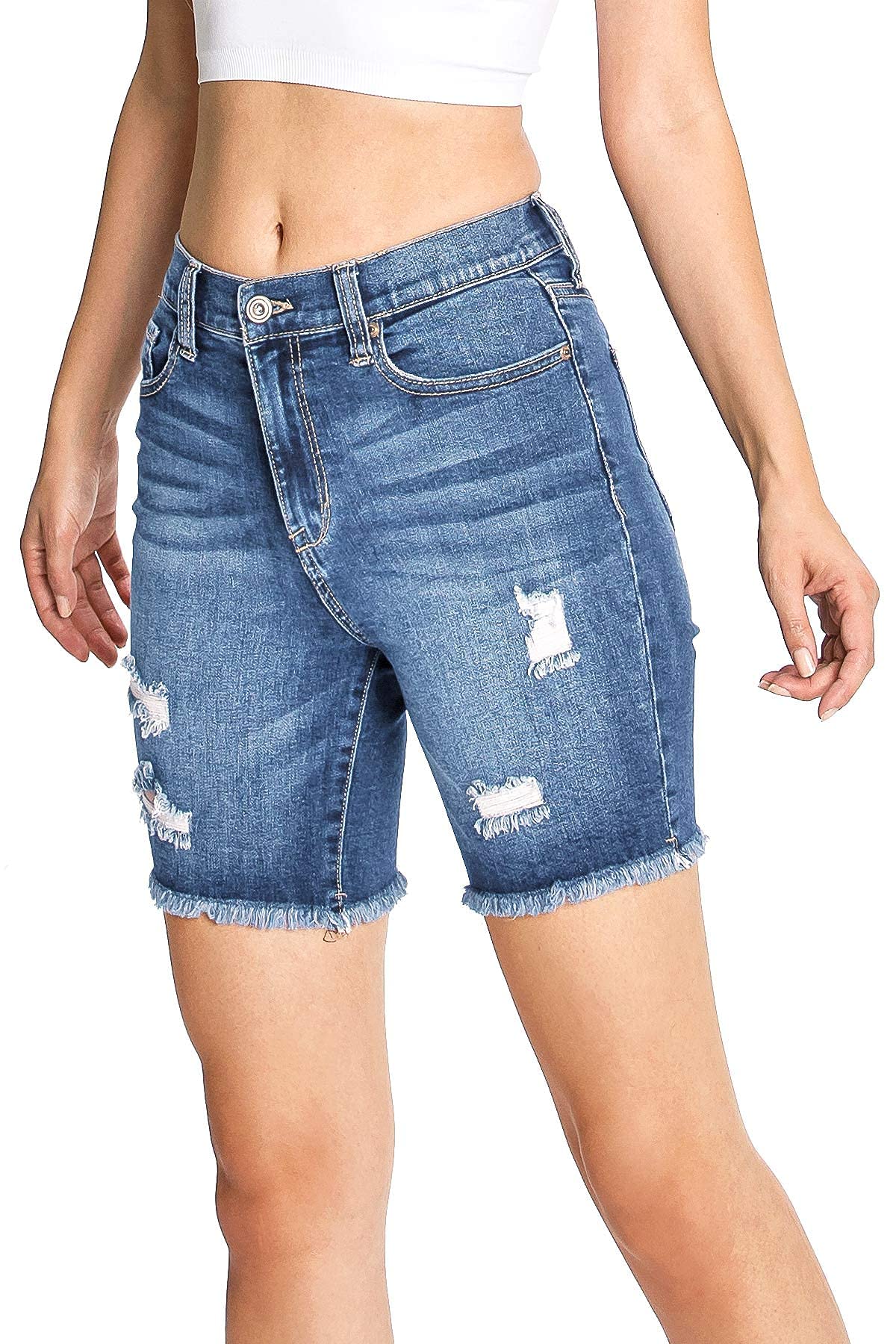 Celebrity Pink Women's High Rise Bermuda Jean Shorts | Trendy Denim Shorts for Juniors | Perfect for Summer, Beach & Casual Outfits