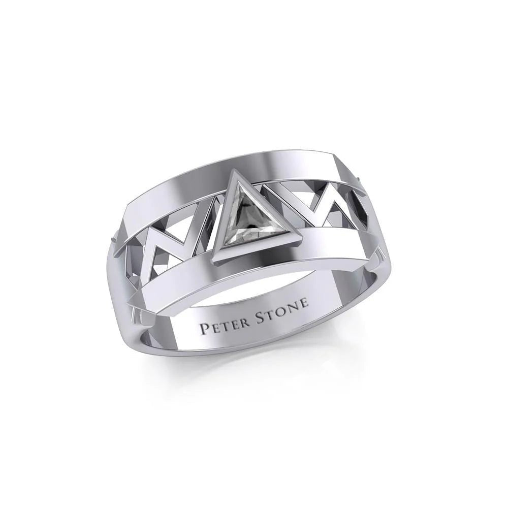 Modern Sterling Silver Ring with Inlaid Recovery Symbol - Elegant Jewelry for Women, Men - Perfect for 12 Step Programs, Sobriety Gifts & Spiritual Healing (TRI1929)