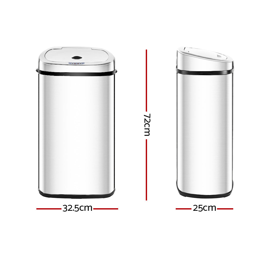 50L Stainless Steel Motion Sensor Trash Can - Automatic Touchless Kitchen & Office Garbage Bin with Lid