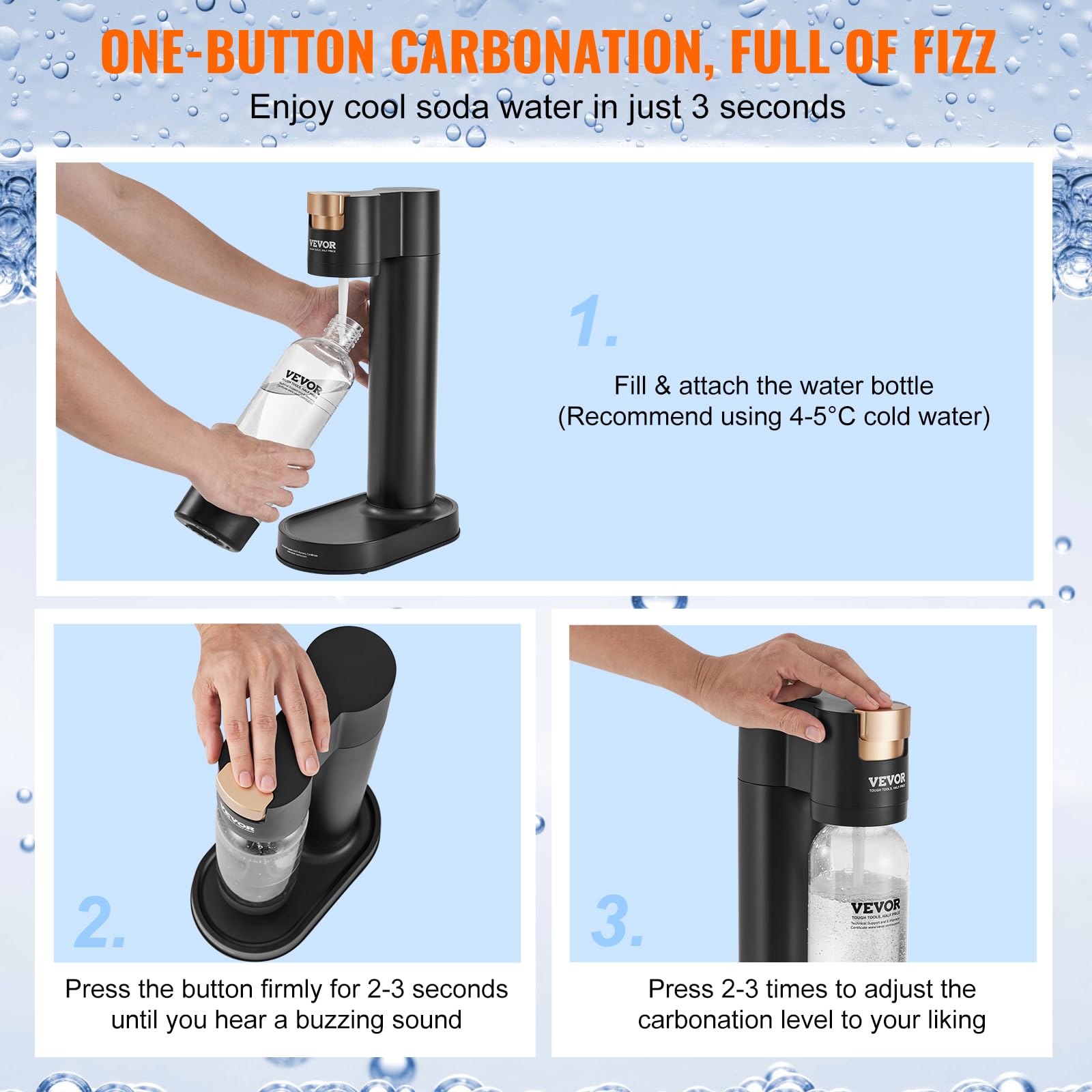 VEVOR Sparkling Water Maker - Home Soda Machine with BPA-Free 1L PET Bottle, Compatible with 60L CO2 Cylinders (Not Included) | Make Carbonated Water, Seltzer & Sparkling Drinks at Home | Perfect for Parties, Healthy Hydration & DIY Beverages
