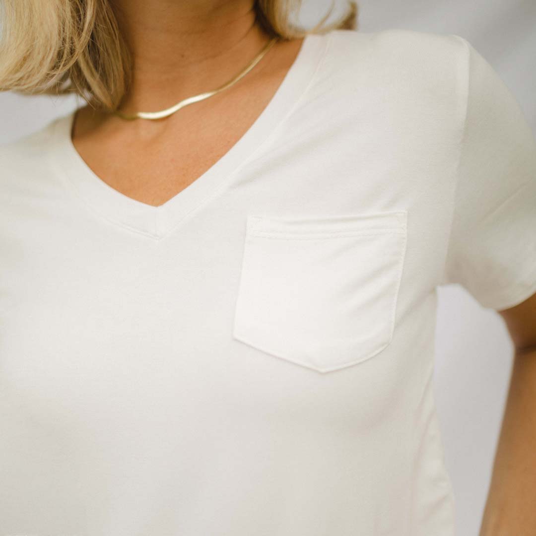 Soft & Breathable Bamboo V-Neck T-Shirt for Women | Eco-Friendly Ivory Basic Tee | Perfect for Casual Wear, Yoga & Lounge