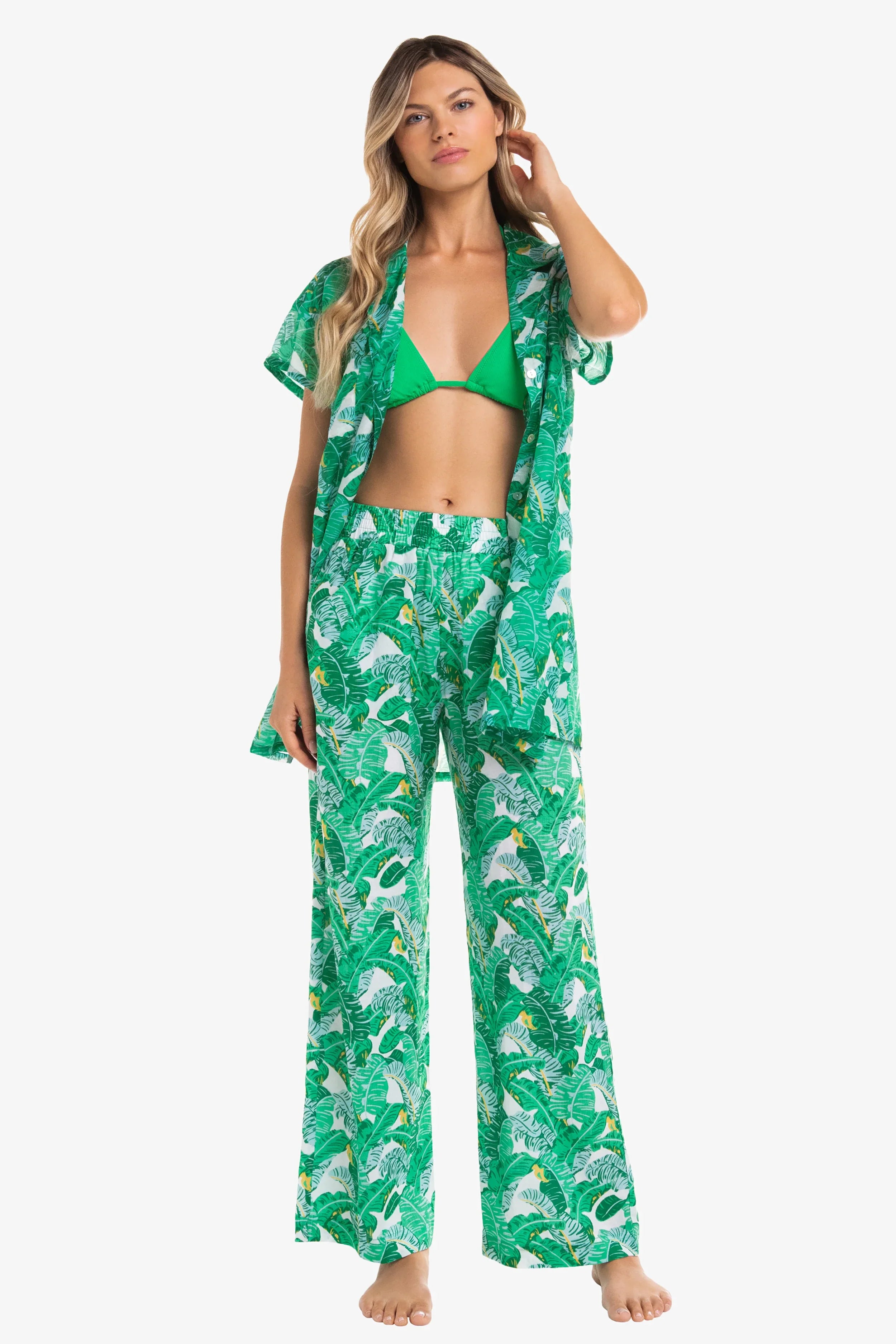 Lauren Pants for Women - Stylish Banana Leaf Print High Waisted Trousers | Perfect for Casual Wear, Office Outfits & Summer Vacations