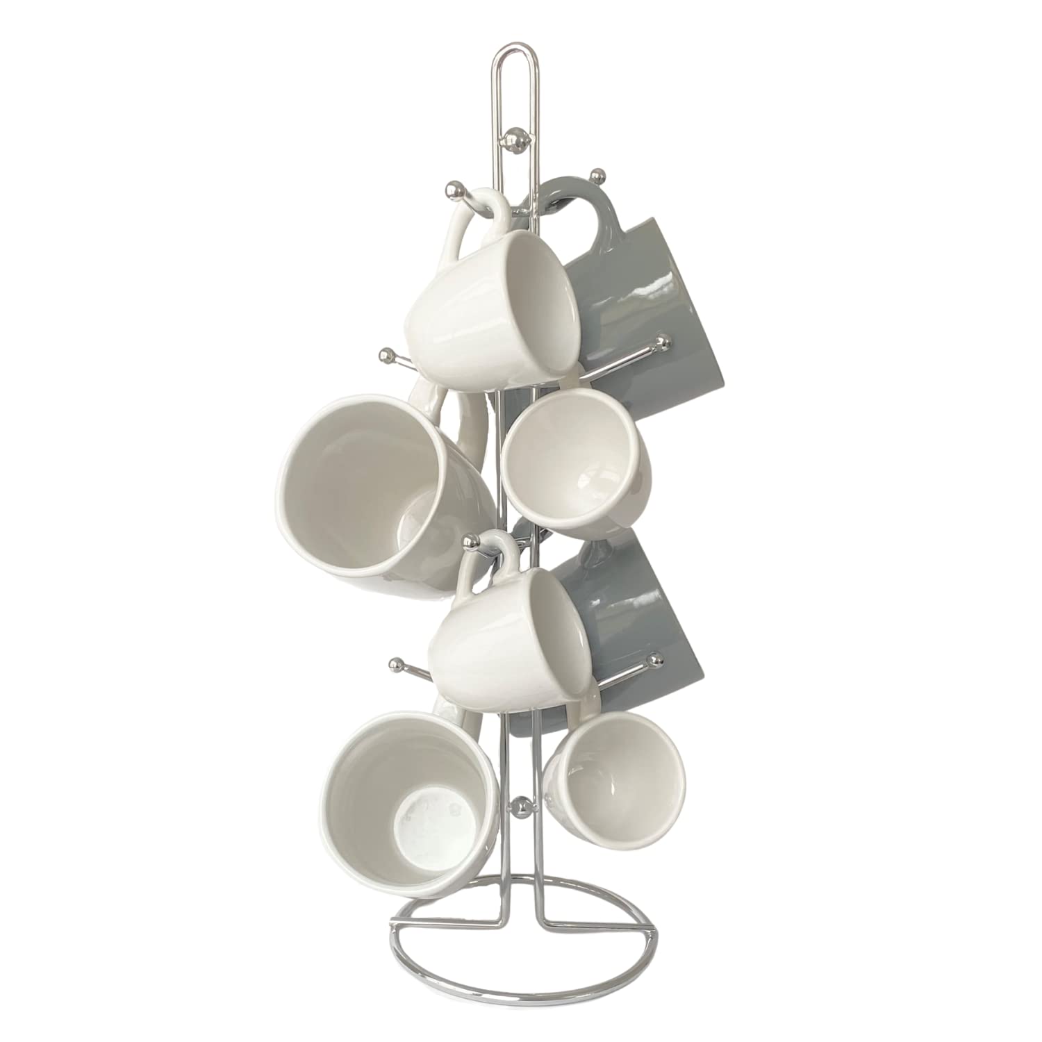 Evelots Coffee Cup Holder for Kitchen Countertop - Sturdy Rust-Free Steel Tree Hooks Holds 8 Large Mugs - Tea Cup Storage Rack with Chrome Finish - Coffee Bar Display Stand (One Piece) - Perfect for Kitchen Organization & Coffee Shop Decor