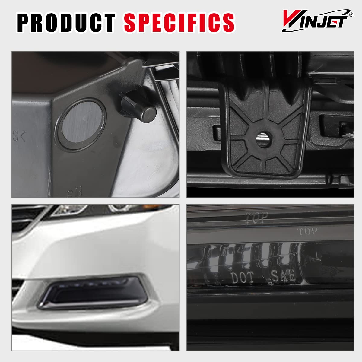 Winjet LED Fog Light Kit - OEM Replacement for 2014-2020 Chevy Impala - Smoke Lens Fog Lamps with Bezel, Wiring & Switch - Enhanced Visibility for Night Driving & Bad Weather Conditions