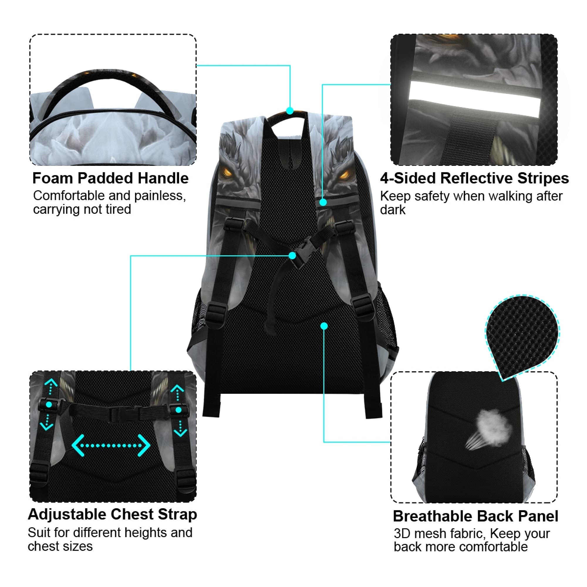 ALAZA Fantasy Dragon Head Backpack for Women & Men - Stylish Laptop Bag for 13 14 15.6 Inch Notebooks & Tablets - Perfect for School, Work & Travel - Unique Casual Daypack with Dragon Design