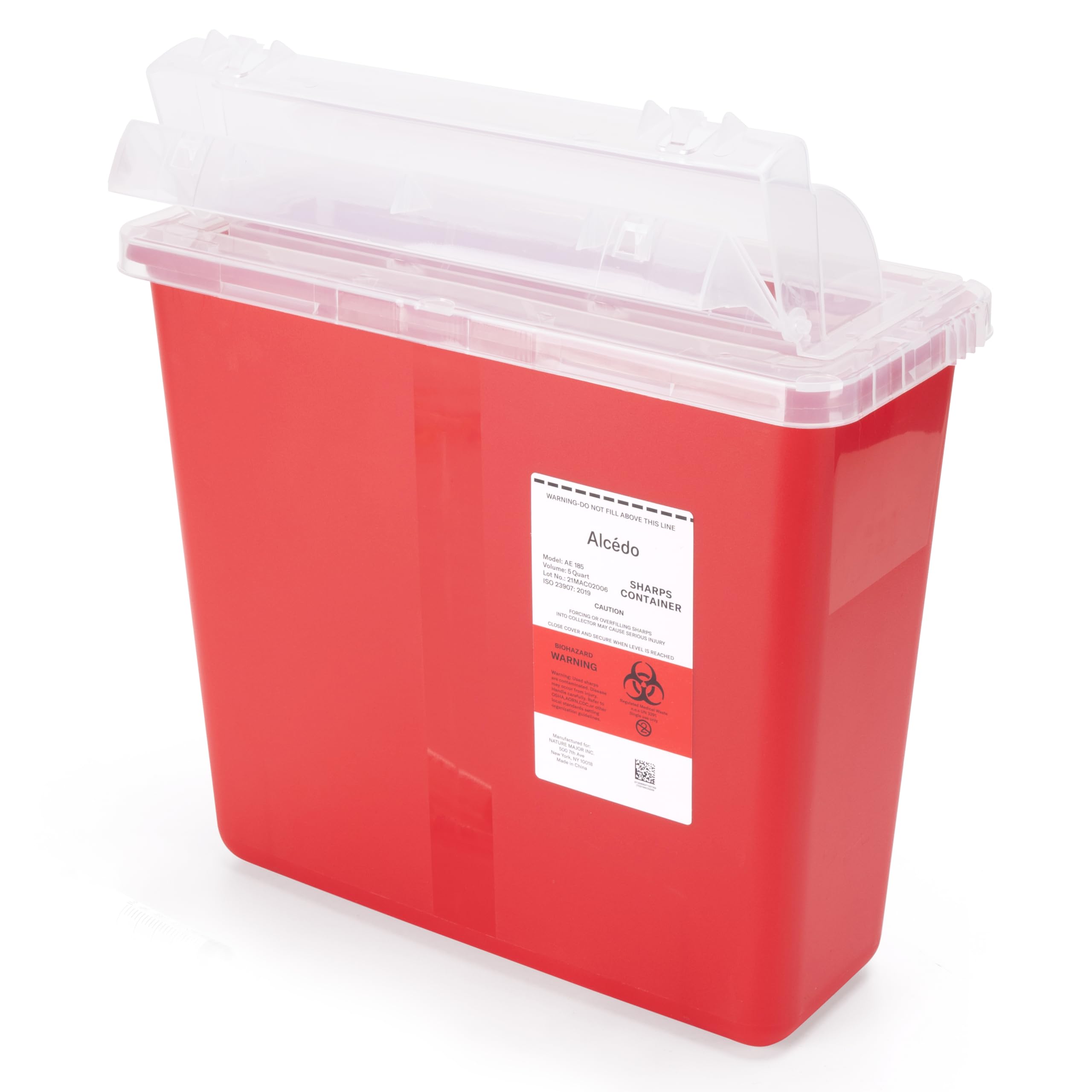Alcedo 5 Quart Biohazard Sharps Container - Medical Grade Needle & Syringe Disposal with Secure Mailbox Lid for Home & Clinical Use | Safe for Diabetic, Tattoo & Veterinary Waste Disposal