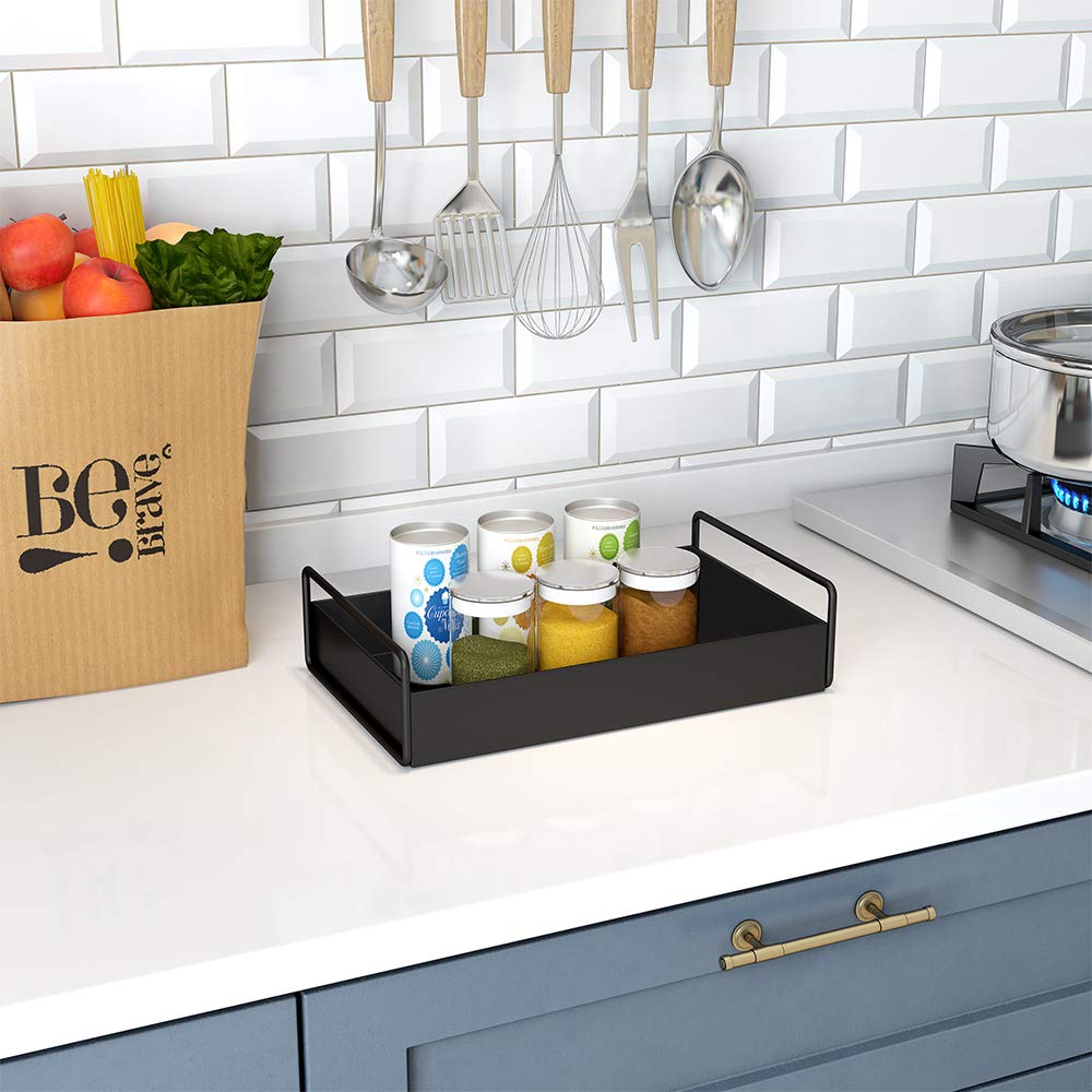 Black Bathroom Countertop Organizer Tray - Vanity Makeup & Perfume Display, Kitchen Counter Decor, Coffee Table Decorative Tray for Home Organization | Perfect for Bathroom Storage, Makeup Display & Living Room Decor
