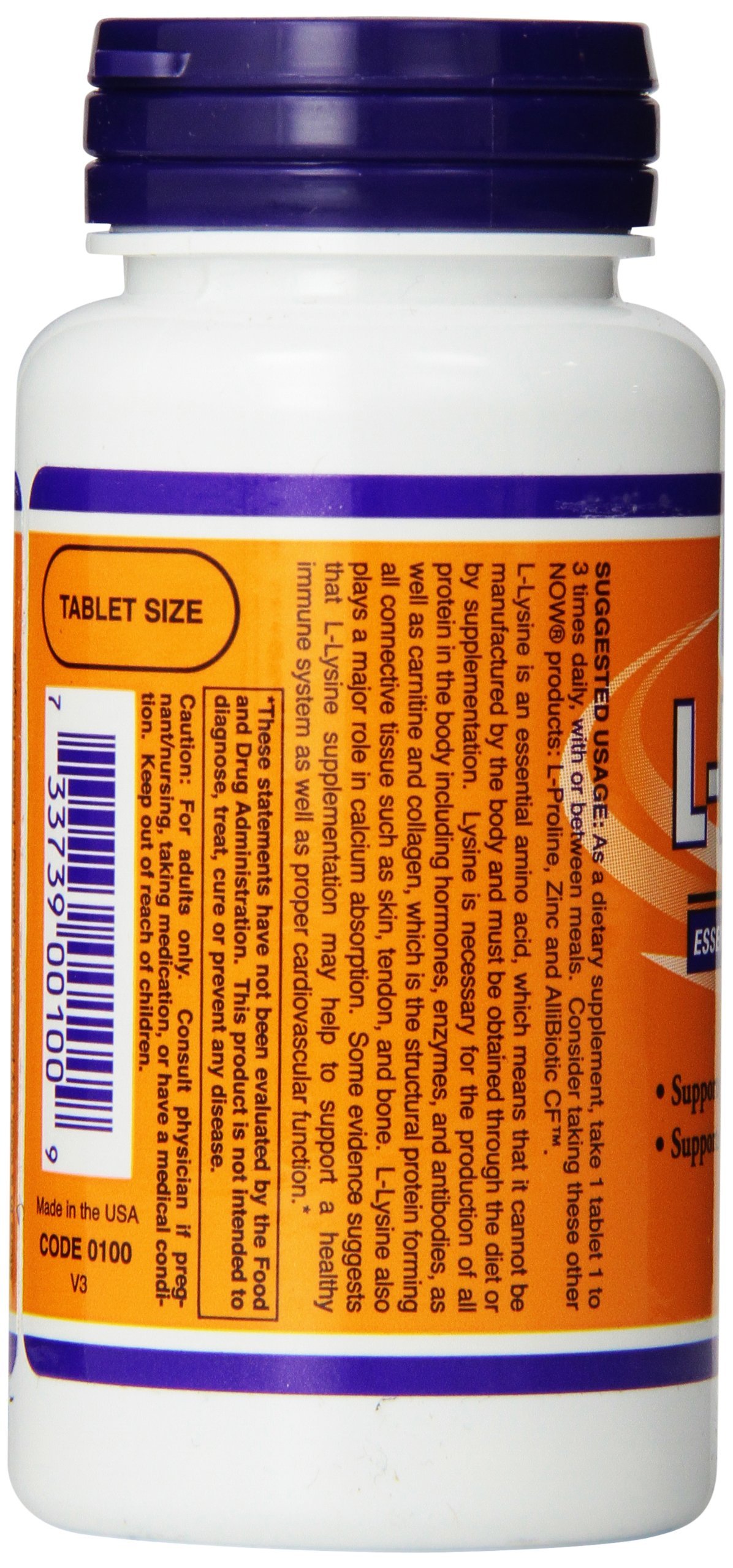 Now Foods Lysine 500mg - 100 Tablets (Pack of 2) - Supports Immune Health & Collagen Production - Perfect for Cold Sores, Skin Care & Overall Wellness