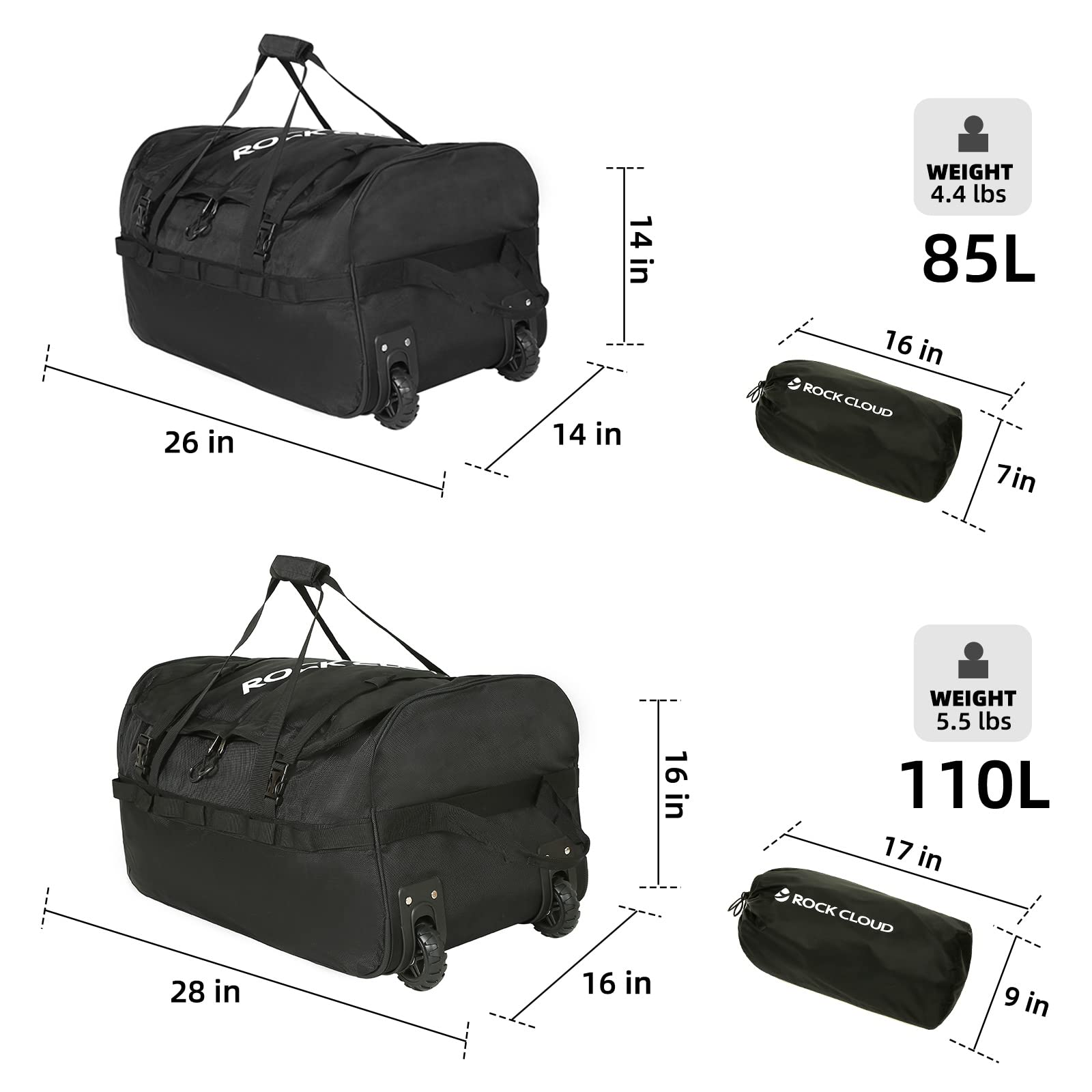 Foldable Wheeled Duffel Bag 85L-110L - 26-28 Inch Expandable Rolling Luggage for Travel, Camping & Sports | Portable Carry-On Duffle with Wheels | Black Upgrade Duffle Bag for Gym, Weekend Trips & Outdoor Adventures