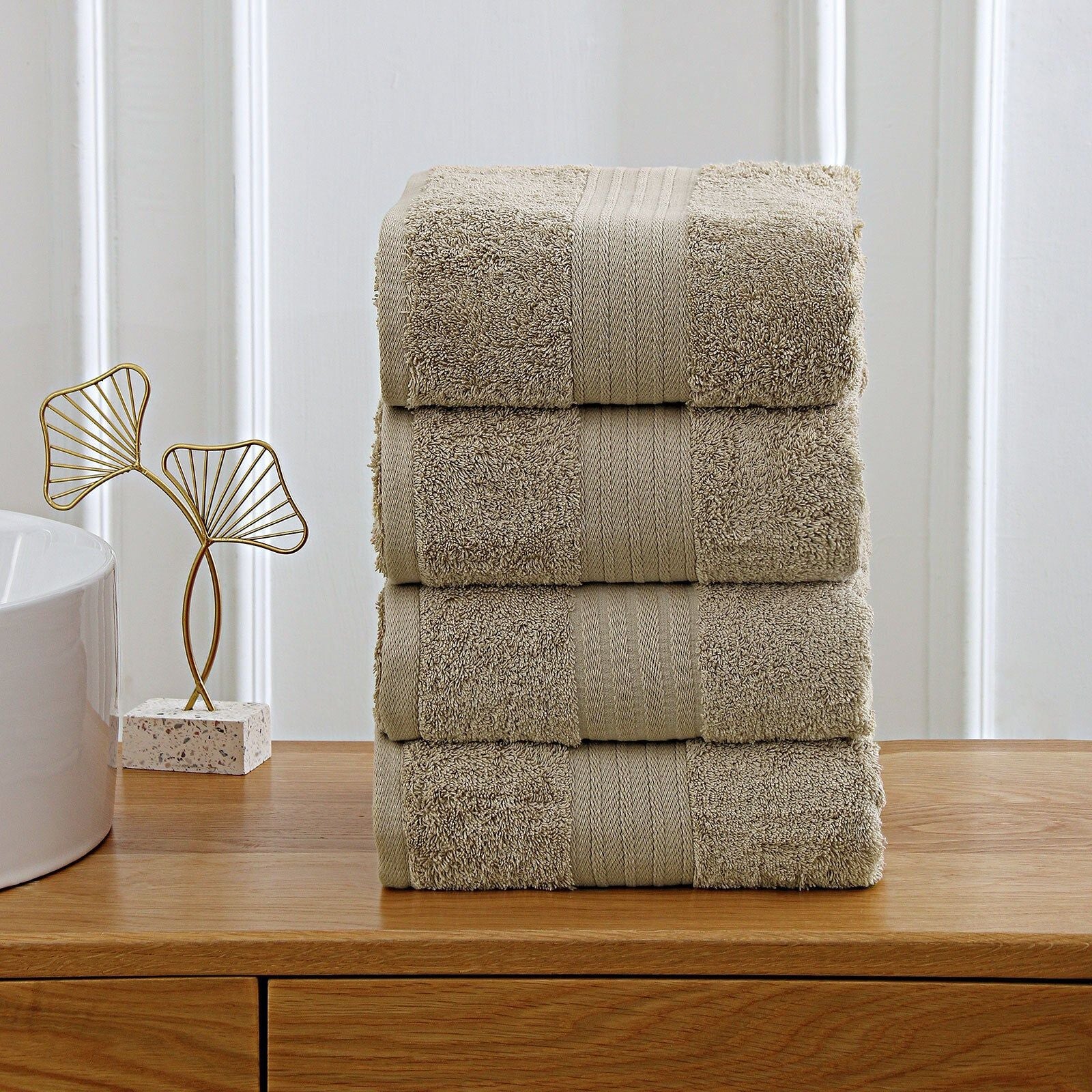 Premium 4-Piece 100% Cotton Bath Towel Set - Ultra Soft & Absorbent - Linenland Luxury Towels for Bathroom, Spa & Beach - Sandstone Color
