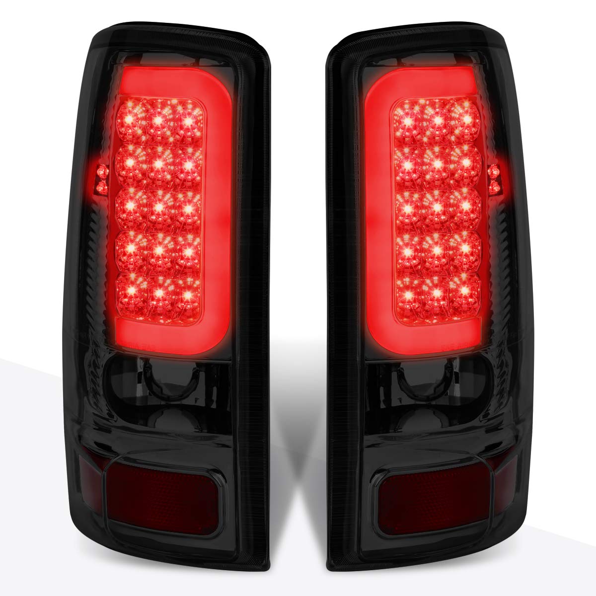 PM PERFORMOTOR C-Shape 3D LED Tail Lights Brake Lamps Assembly for 00-06 Chevy Tahoe & GMC Yukon - Chrome Housing with Smoked Lens - Upgrade Your Ride for Better Visibility & Style