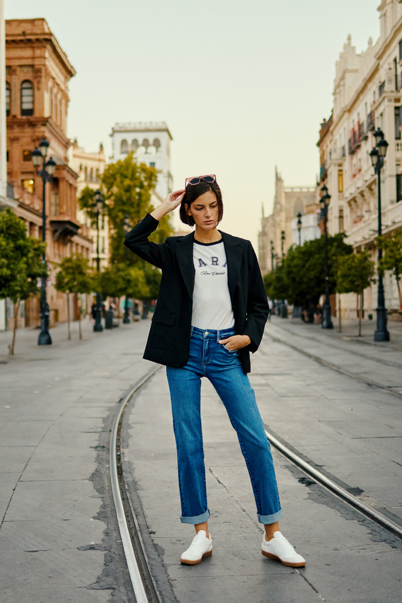 Trinity Essentials High Rise True Straight Jeans for Women - Comfortable Stretch Denim Pants for Casual Wear, Office & Everyday Outfits