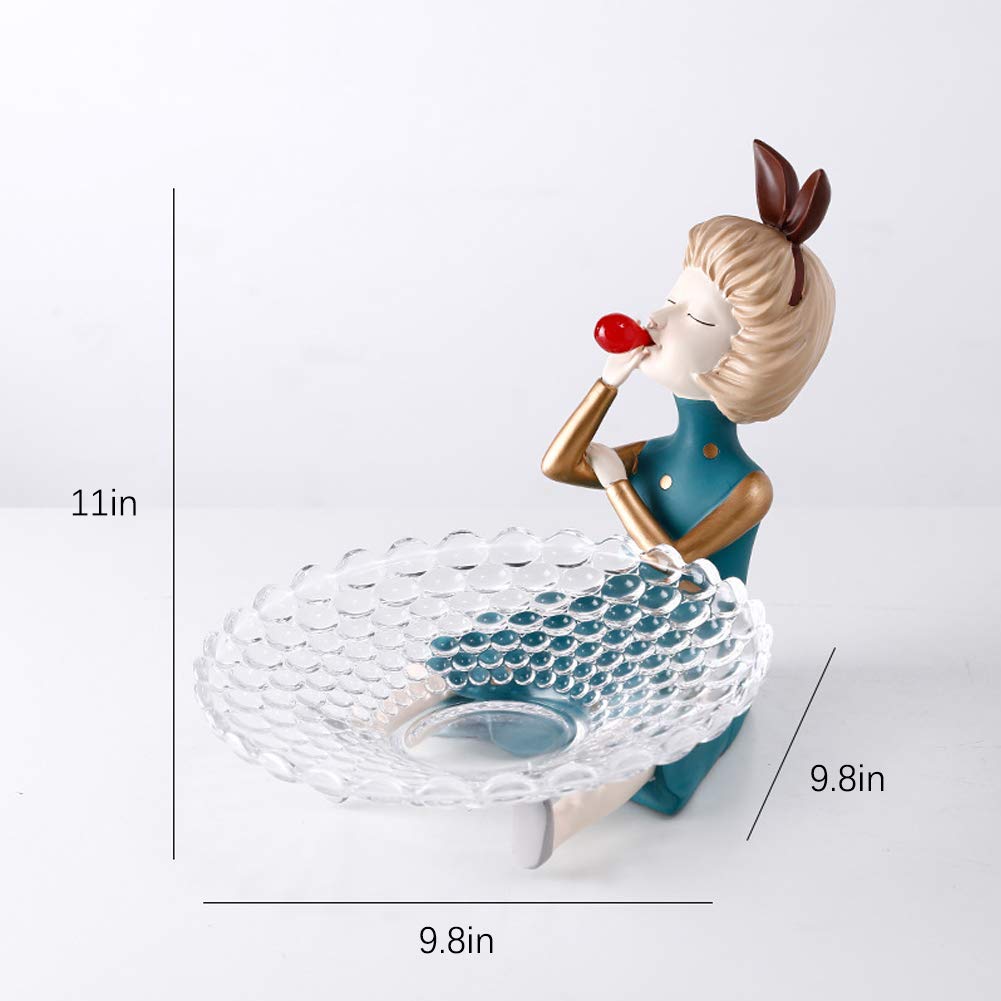 11 Inch Resin Snack Serving Dish - Elegant Girl Figurine Glass Candy Bowl for Fruits, Nuts, Cupcakes & Cookies | Perfect for Easter Parties, Weddings & Home Decor (Blue) | Ideal for Dessert Displays, Afternoon Tea & Holiday Entertaining