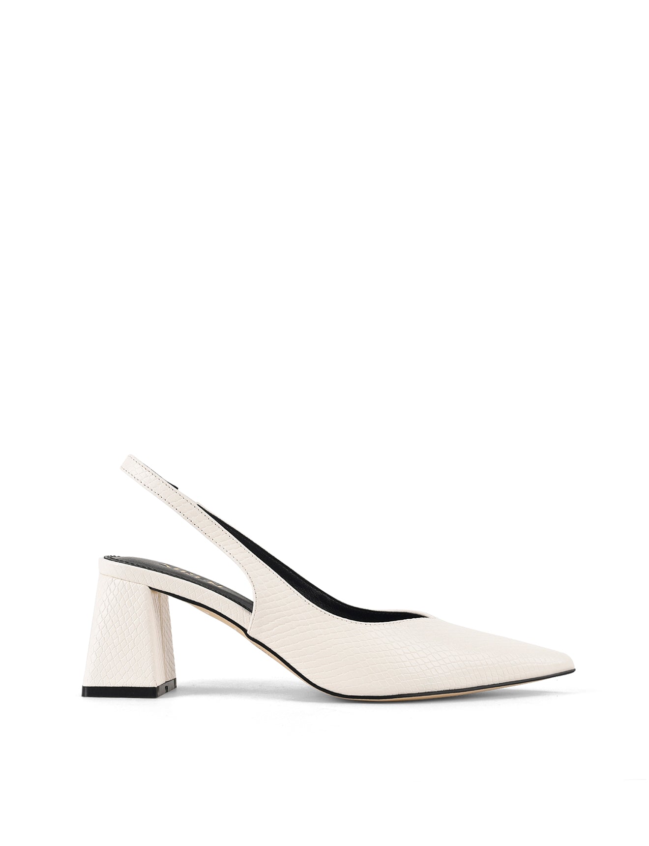 Yankee Slingback Block Heel Sandals - Women's Chunky Heel Shoes in Chalk White Snake Leather | Perfect for Office, Party & Date Night Outfits