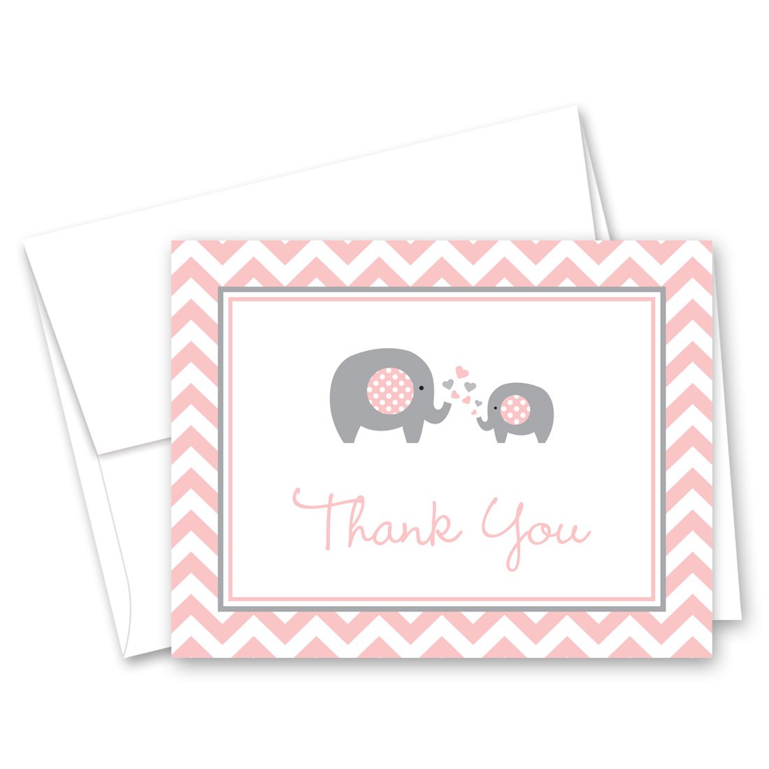 50 Count Pink and Grey Chevron Elephant Baby Thank You Cards - Perfect for Baby Showers, Birth Announcements, and Newborn Gifts