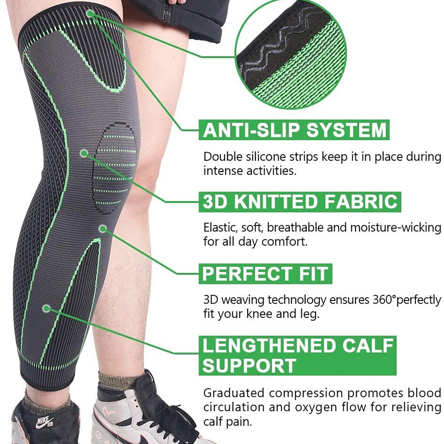 Evertone Titanium Flex Full Leg Compression Sleeve - Best for Running, Sports & Recovery - Knee Support for Athletes & Active Lifestyles