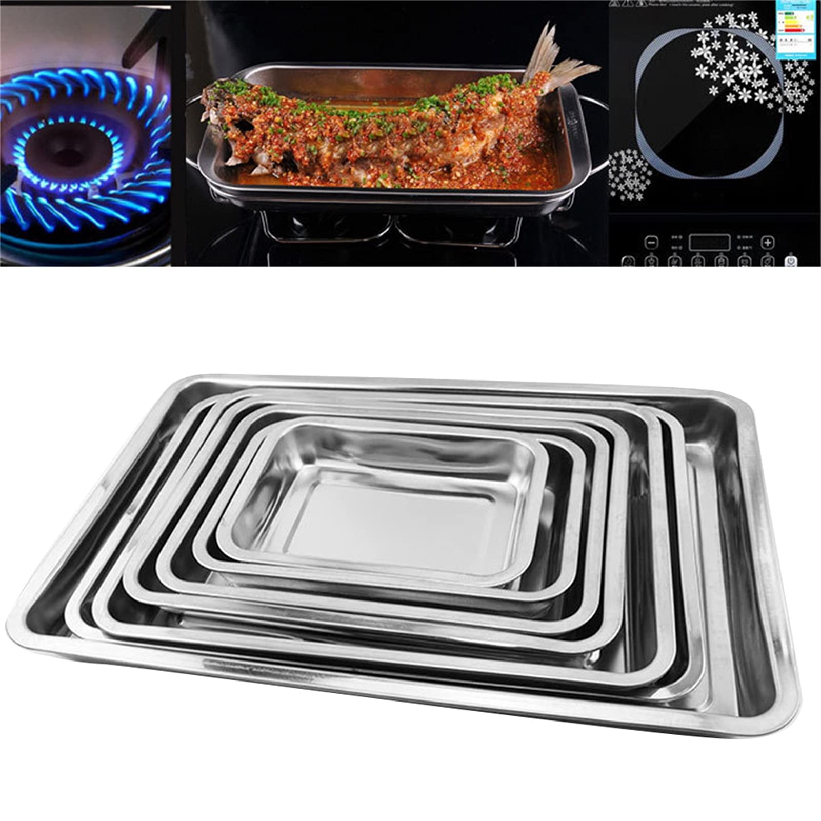BaoST Stainless Steel Rectangular Toaster Oven Pan - Nonstick Baking Tray for Grilling Fish, Cookies & More - Durable Cookie Sheet & Baking Sheet (4-Pack) - Perfect for Kitchen, Camping & Outdoor Cooking