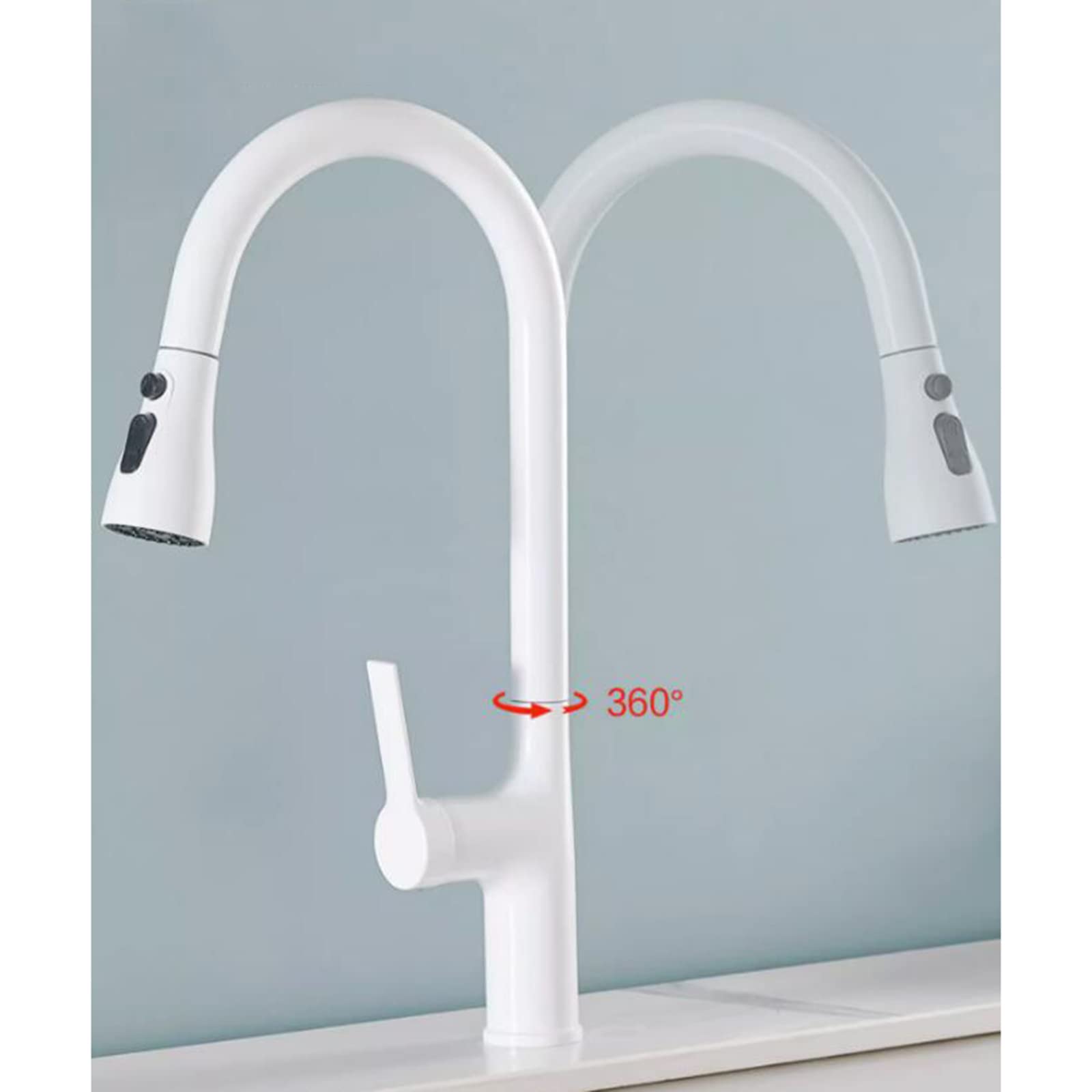 Premium Brass Pull-Out Kitchen Faucet with Sprayer - Hot & Cold Water Mixer Tap, Retractable Swivel Spout, White Finish for Modern Sinks (Ideal for Cooking, Dishwashing & Food Prep)